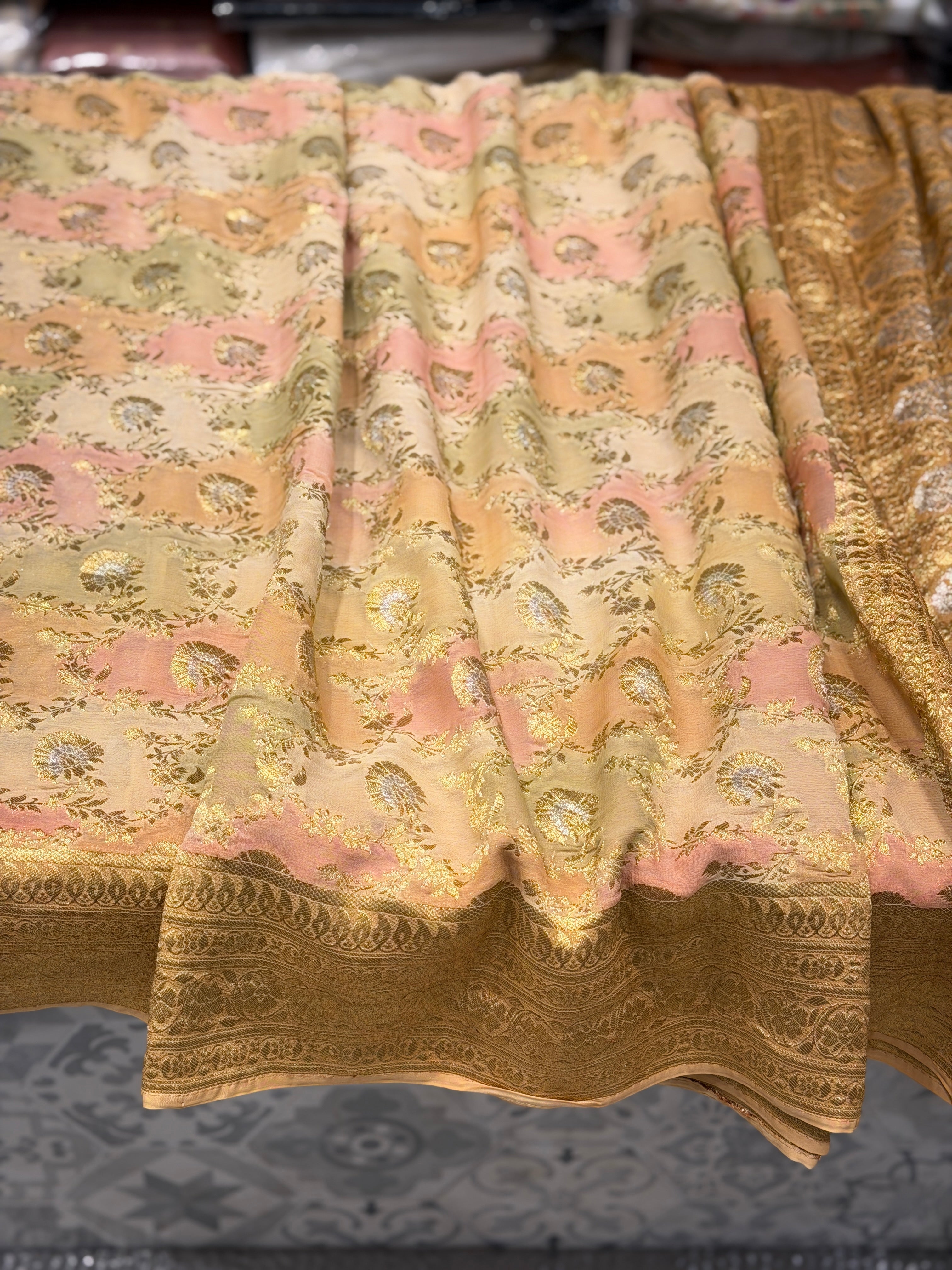 Brush Paint Banarasi Khaddi Georgette Saree