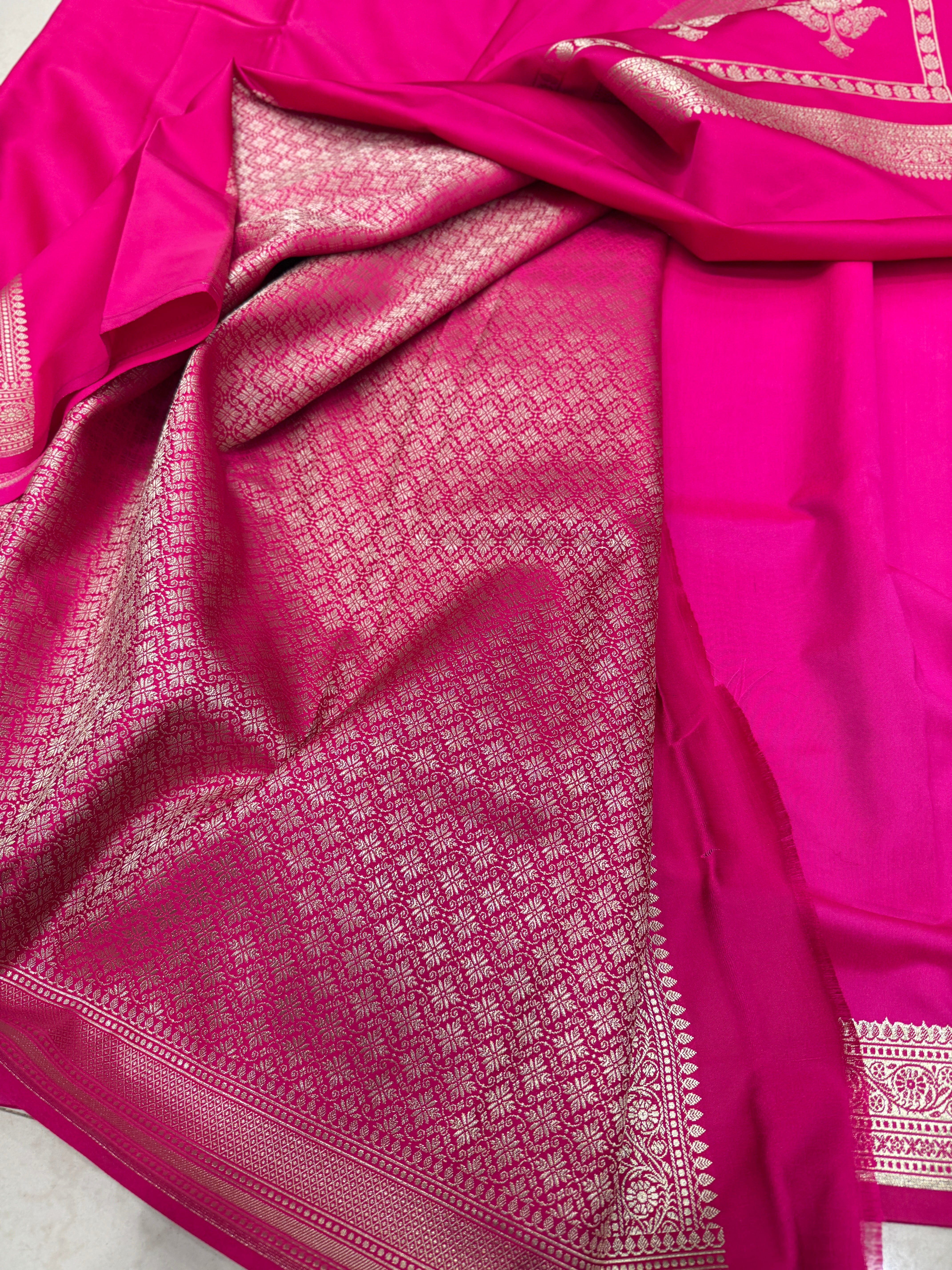 Rani Banarasi Silk Plain Small Border Saree
