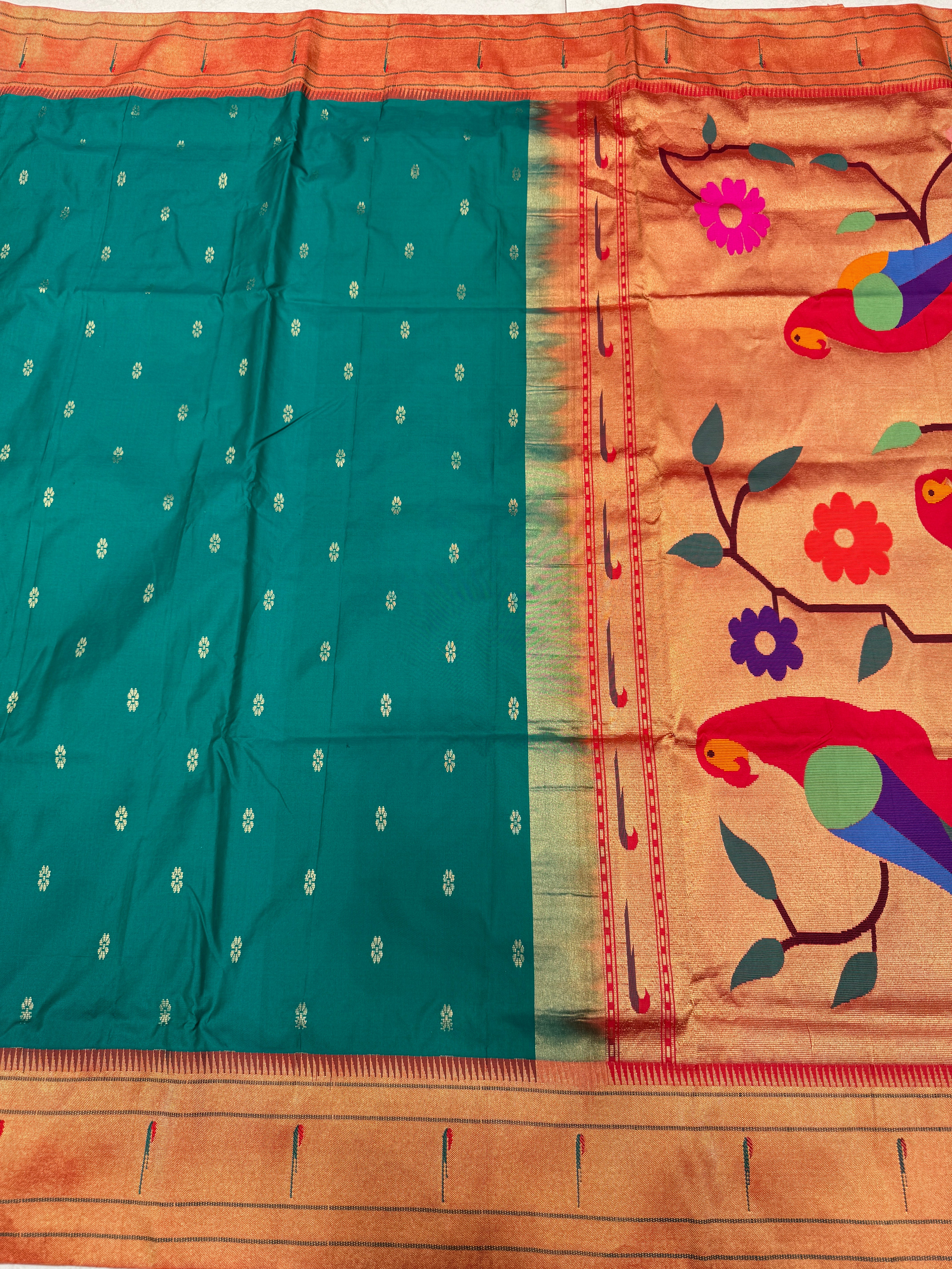 Green Muniya Pure Silk Handloom Paithani Saree