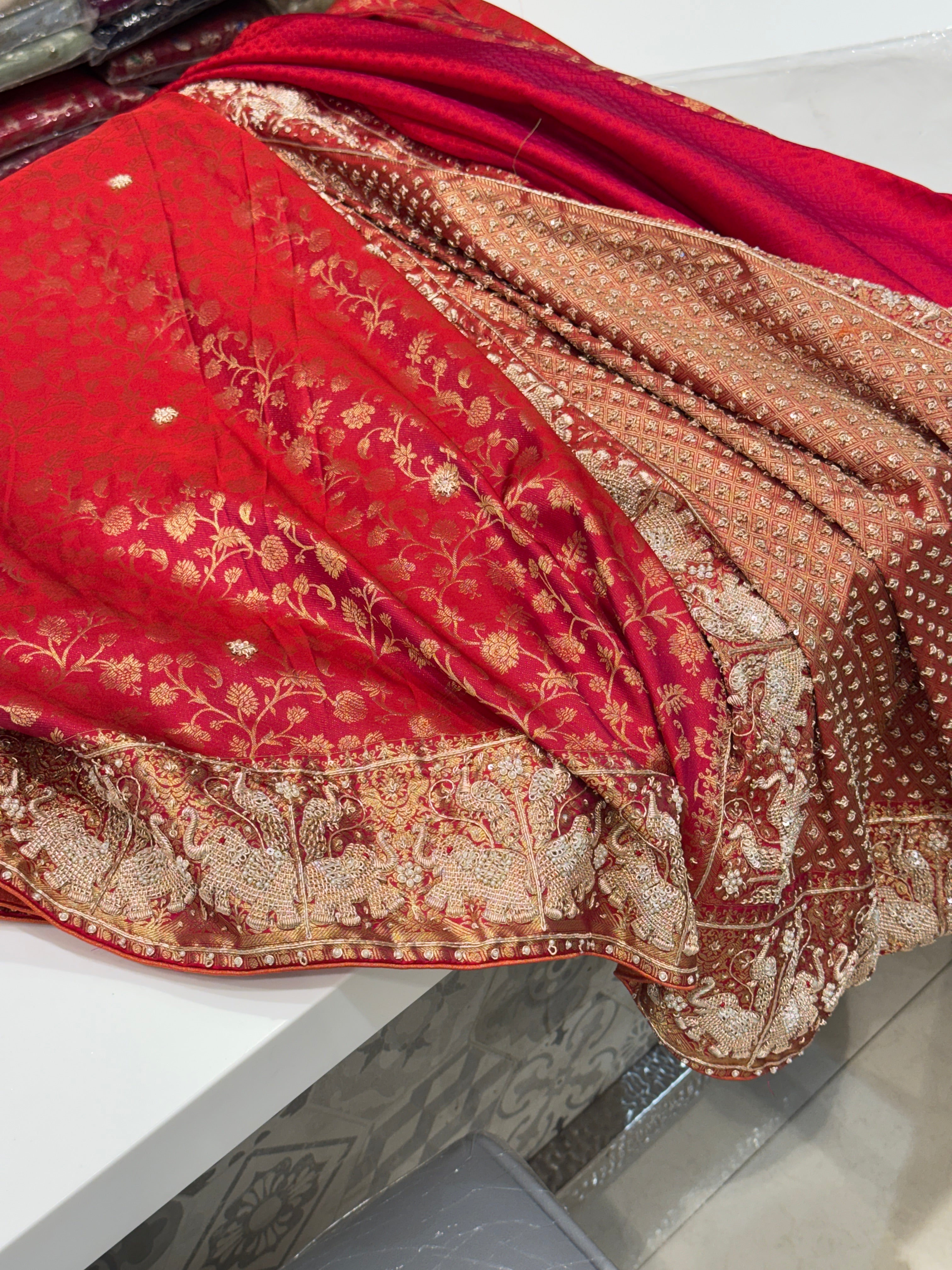 Crimson Red Pure Silk Kanjivaram Elephant Motif Hand Embroidery Saree