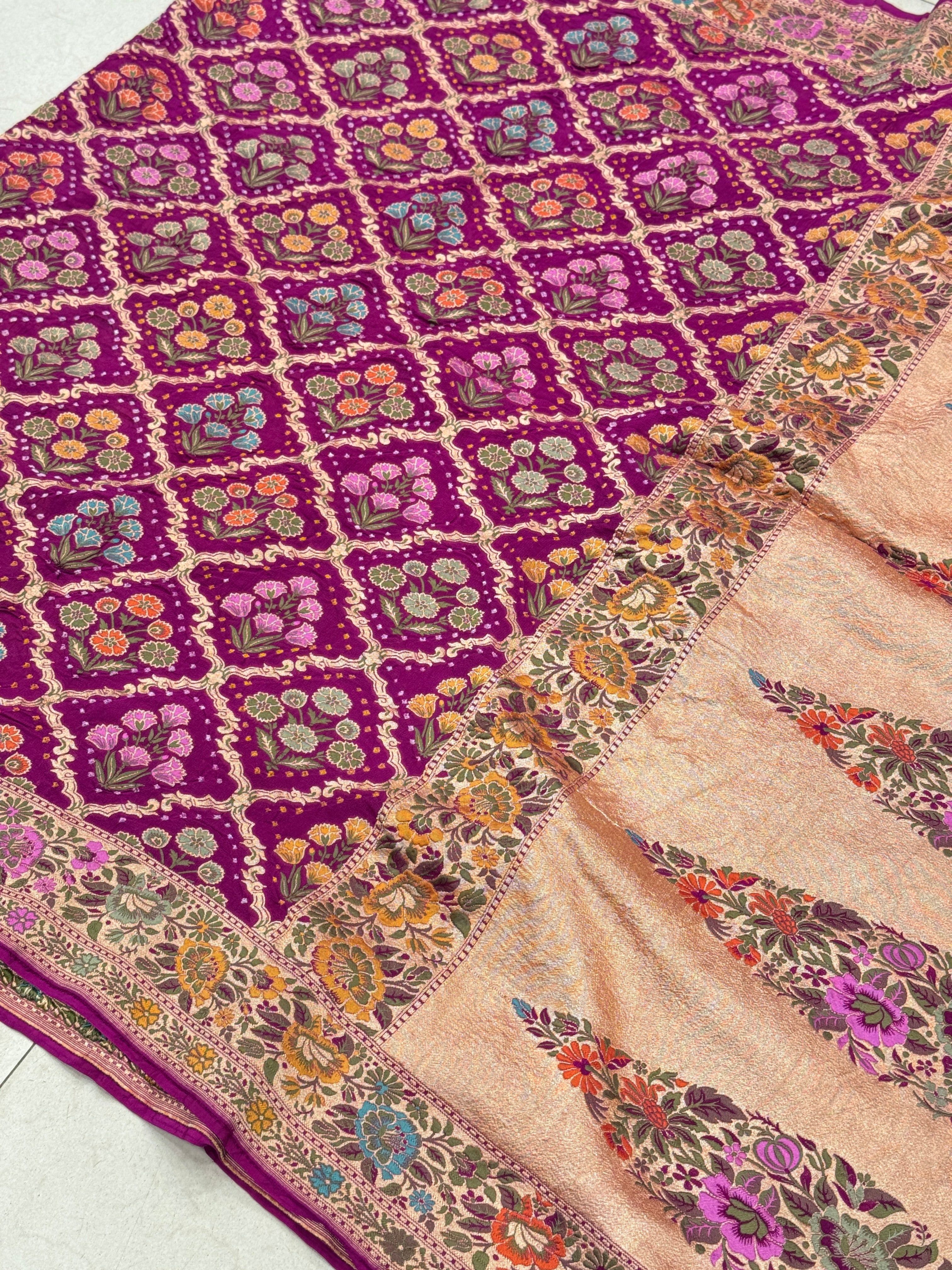 Garnet Meenakari Bandhej Saree