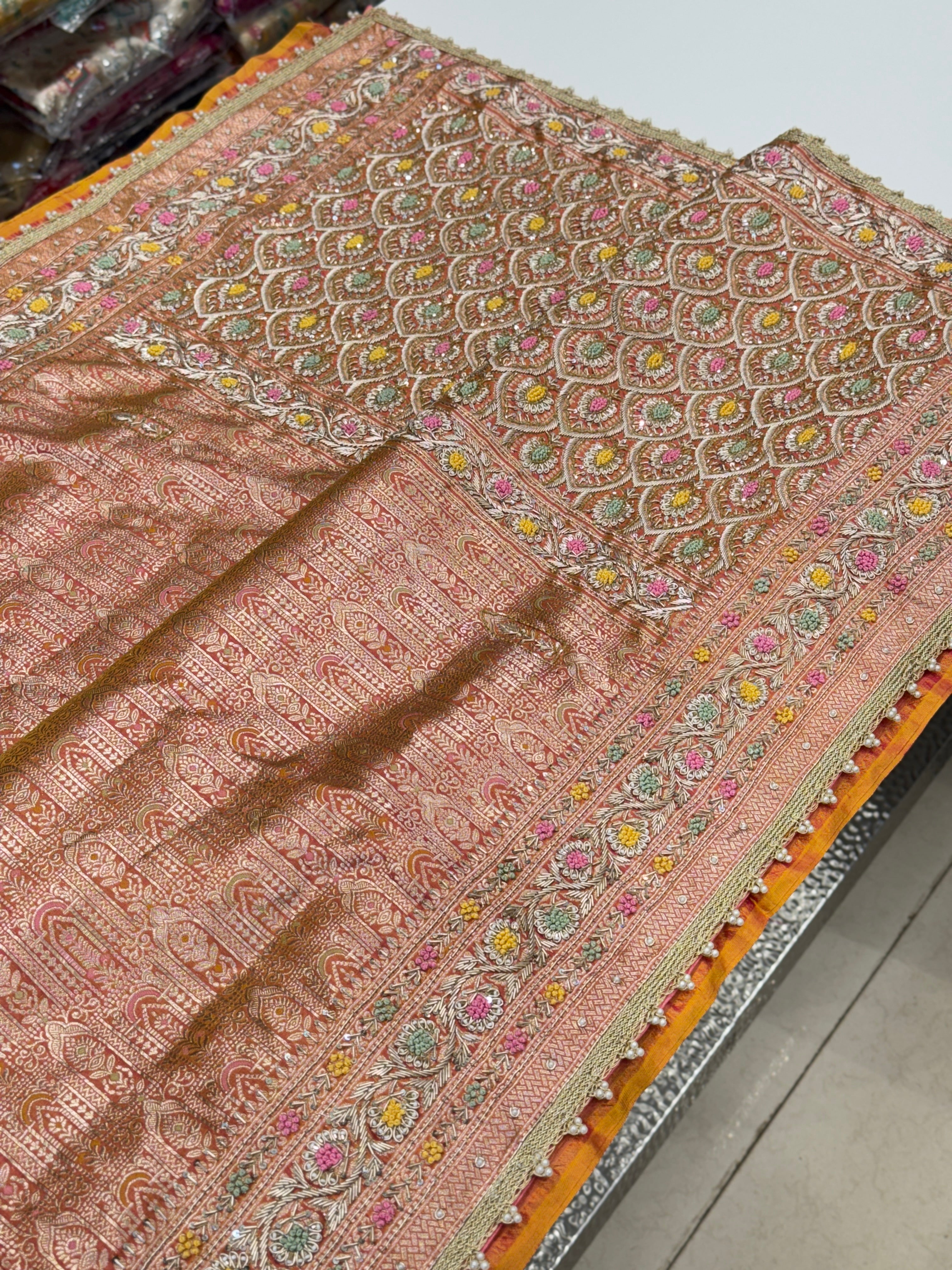 Dhup Chav Katan Meenakari Zardosi Embroidery Saree