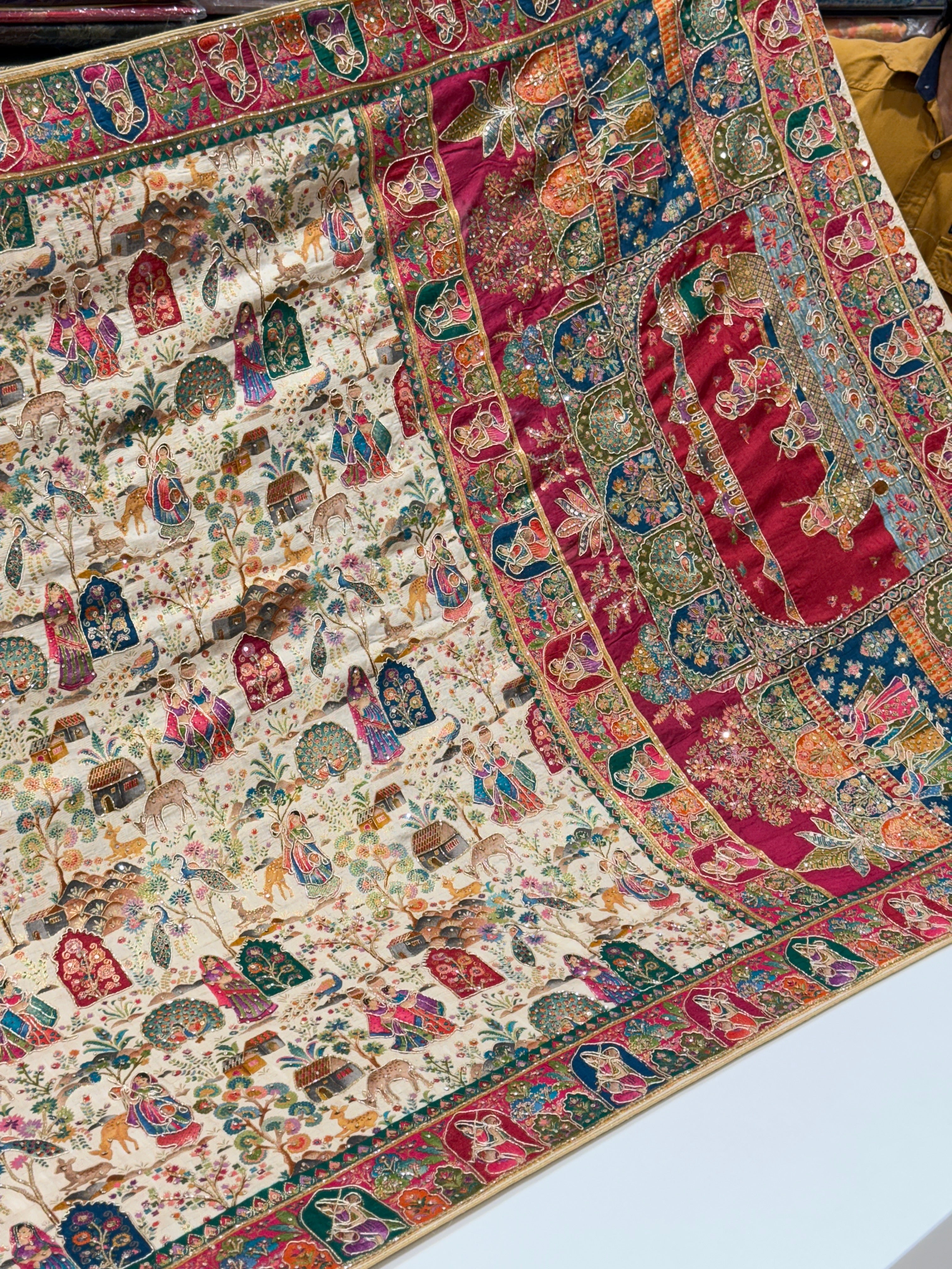 Beige Munga Multi Colour Hand Embroidery Saree