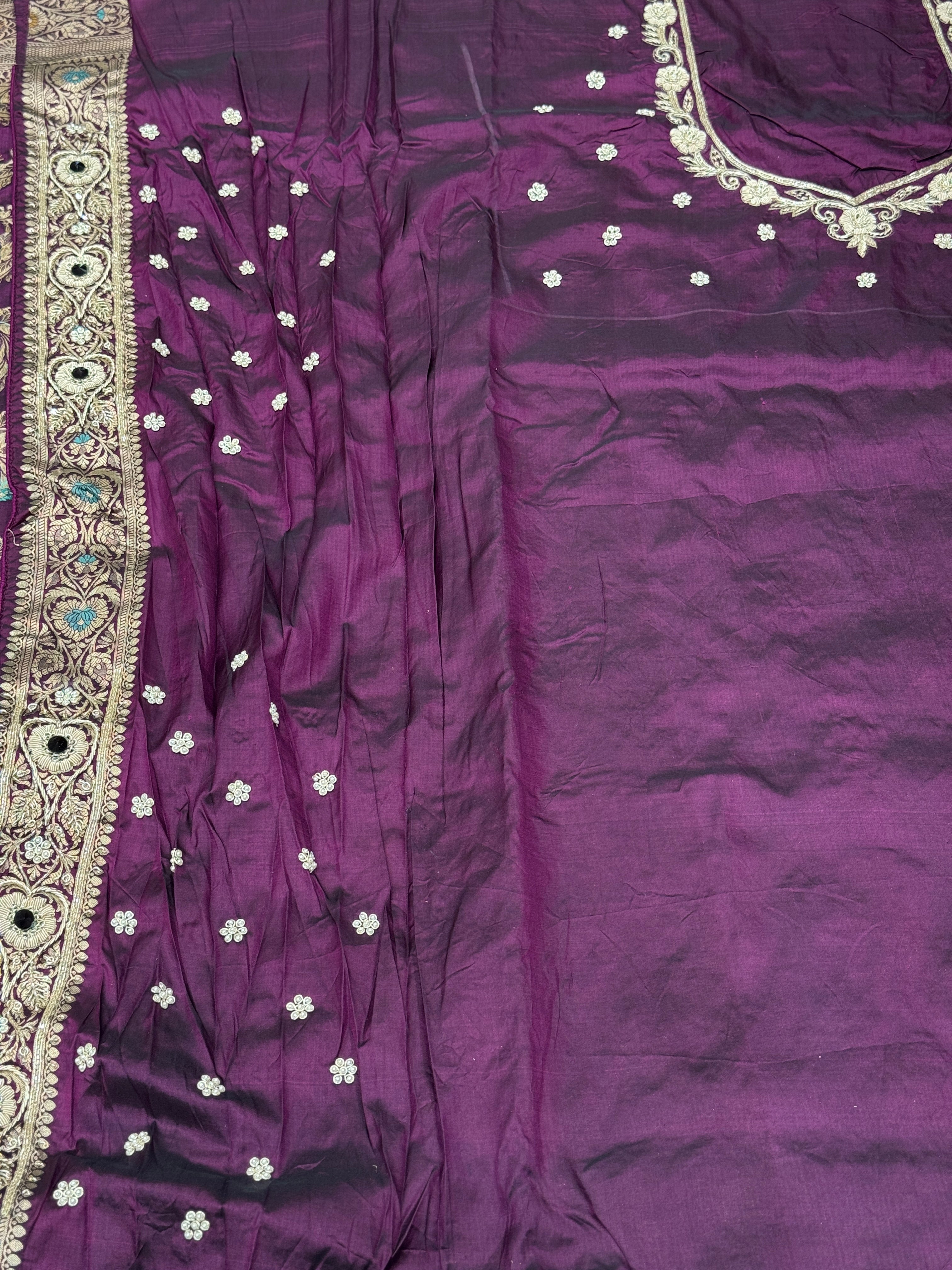 Violet Meenakari Handloom Banarasi Katan Jaal Zardosi Embroidery Saree