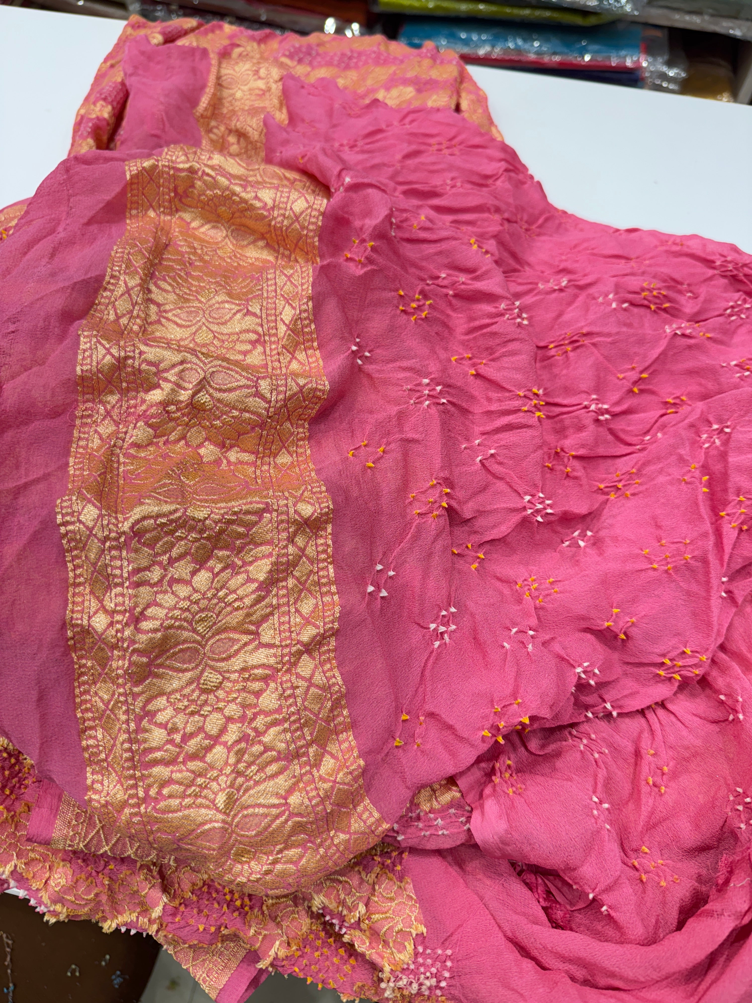 Light Pink Bandhej Bandhini Saree