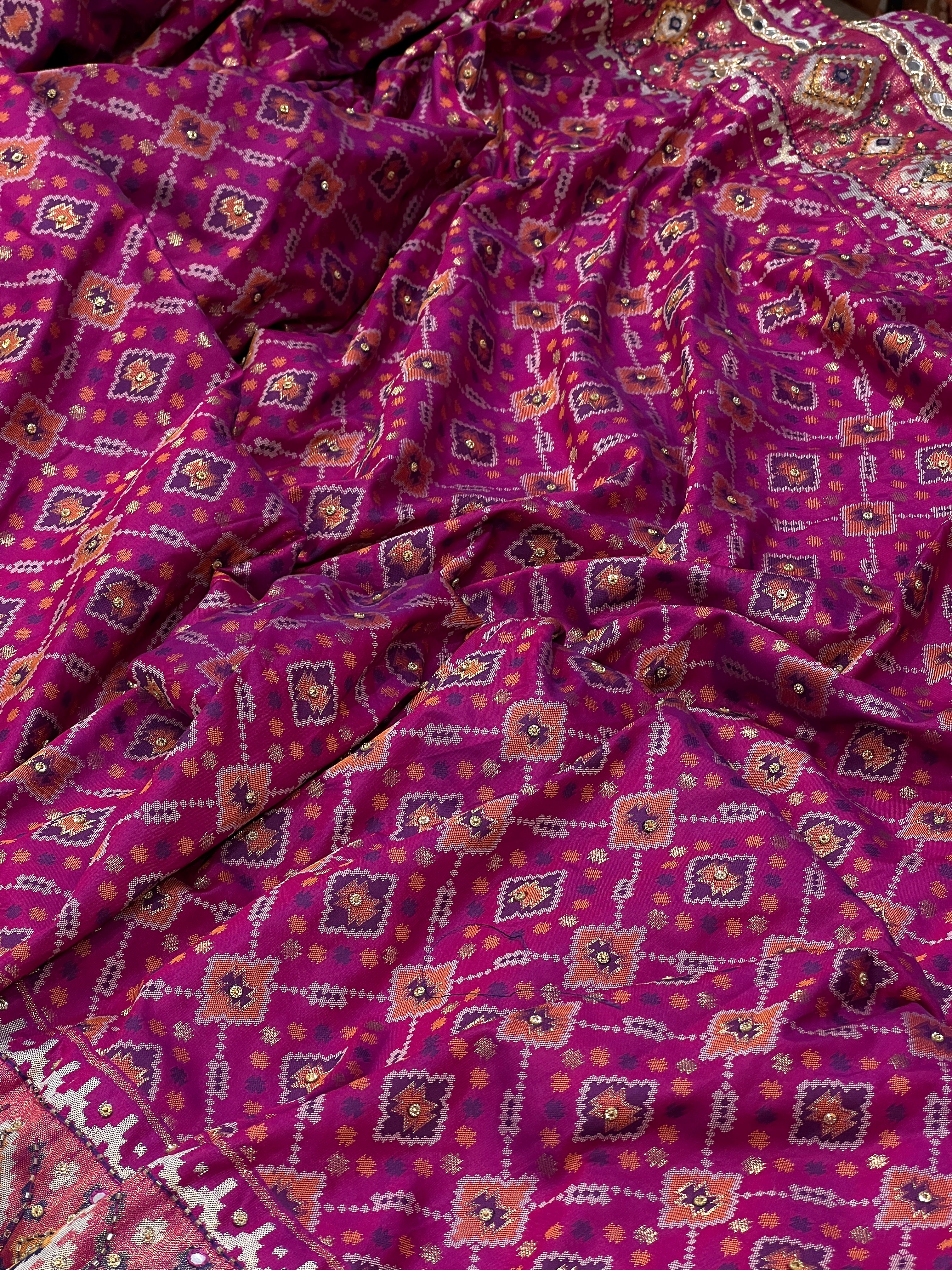 Wineish Purple Patola Hand Embroidery Saree