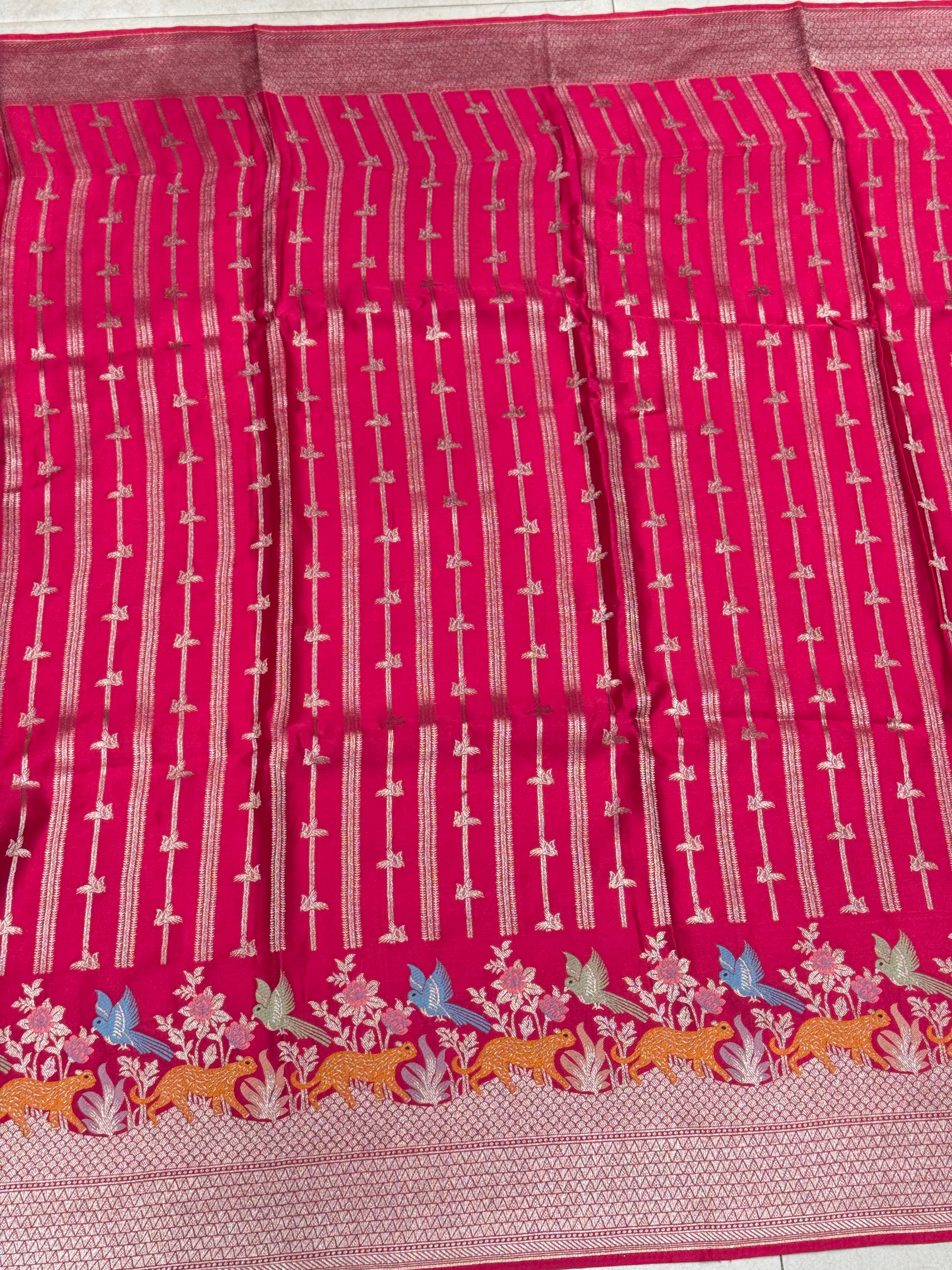 Rani Satin Silk Fauna Border Saree