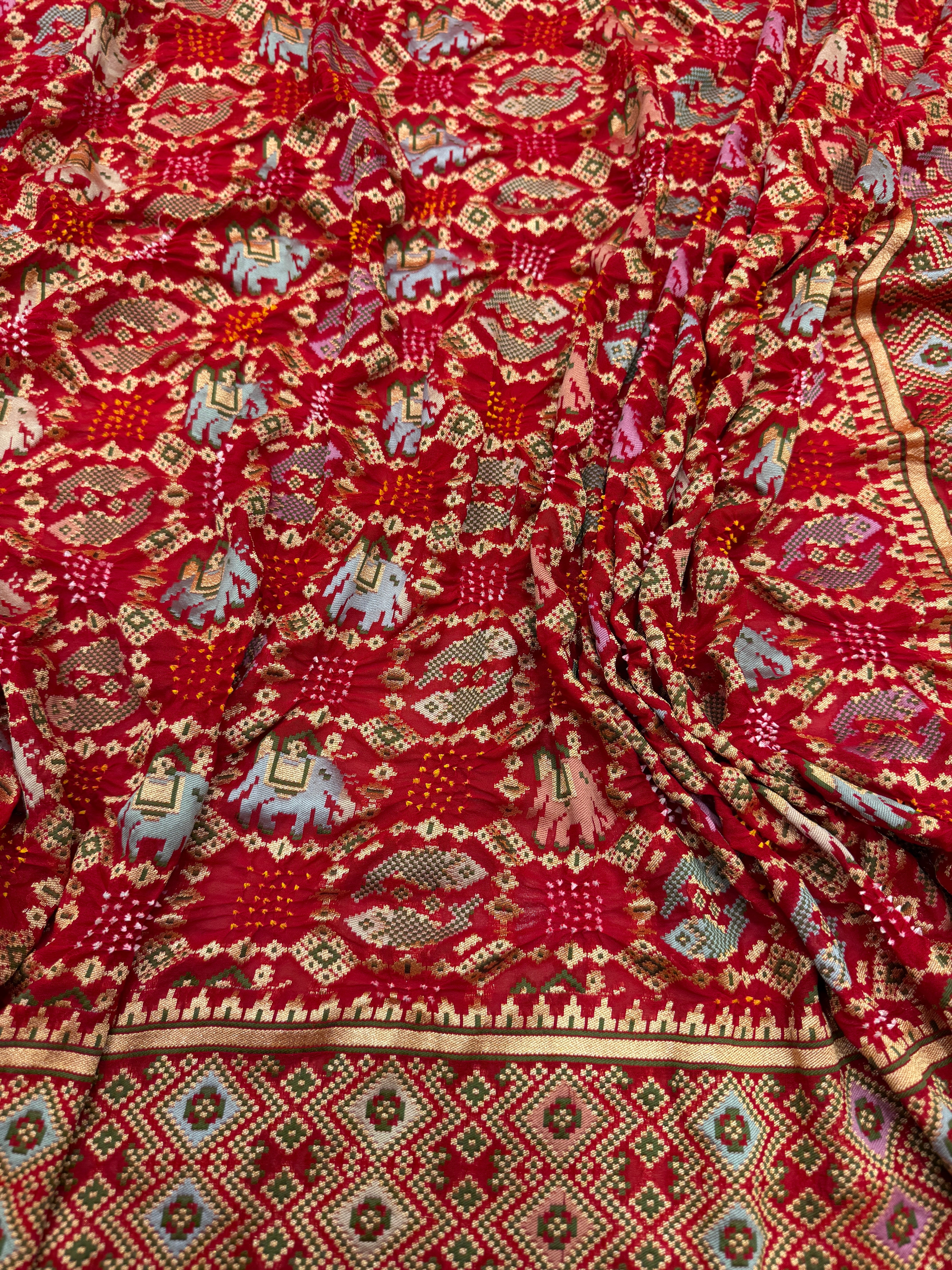 Red Meenakari Patola Bandhej Saree
