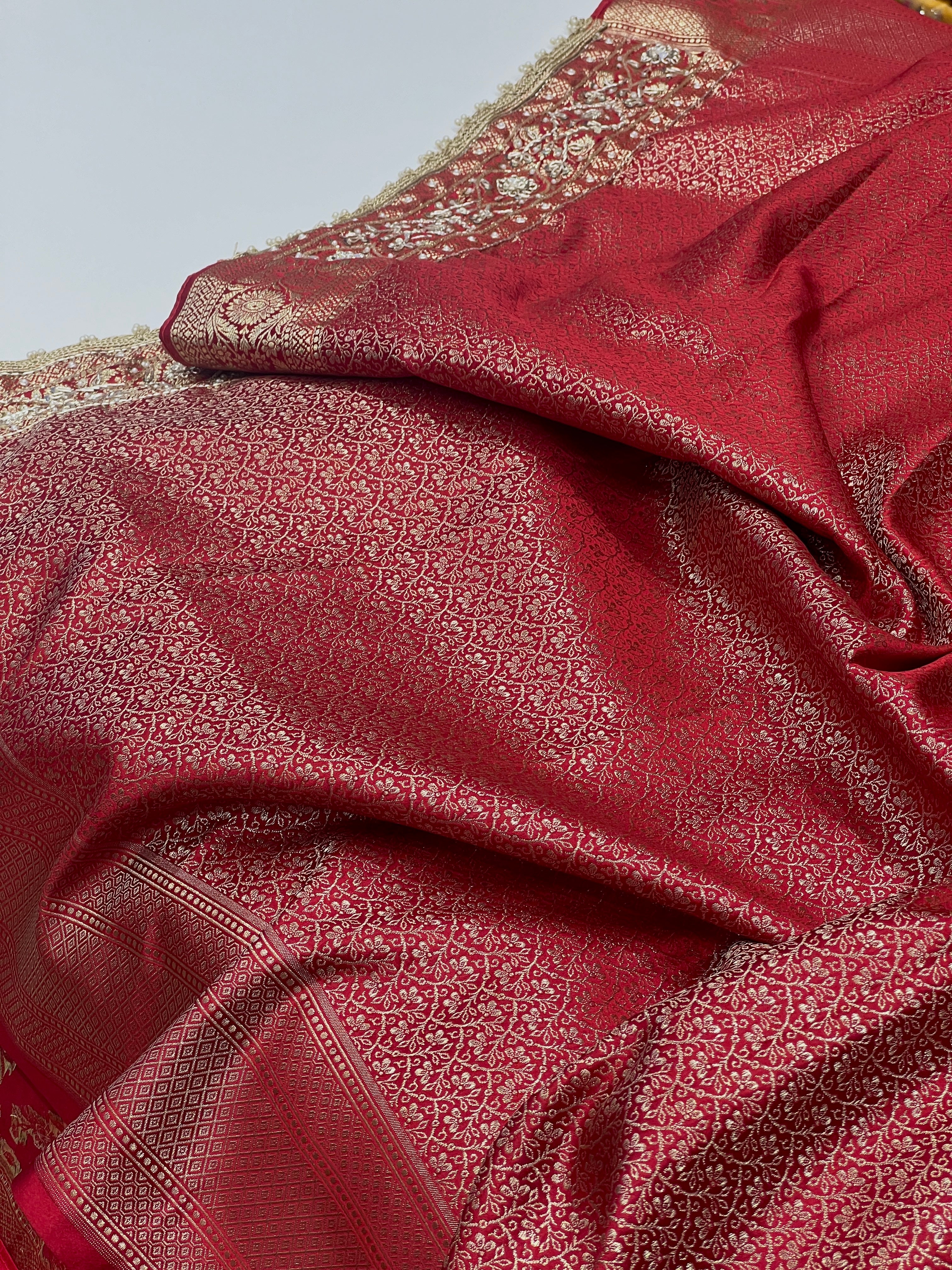 Maroon Banarasi Silk Jaal Hand Embroidery Saree