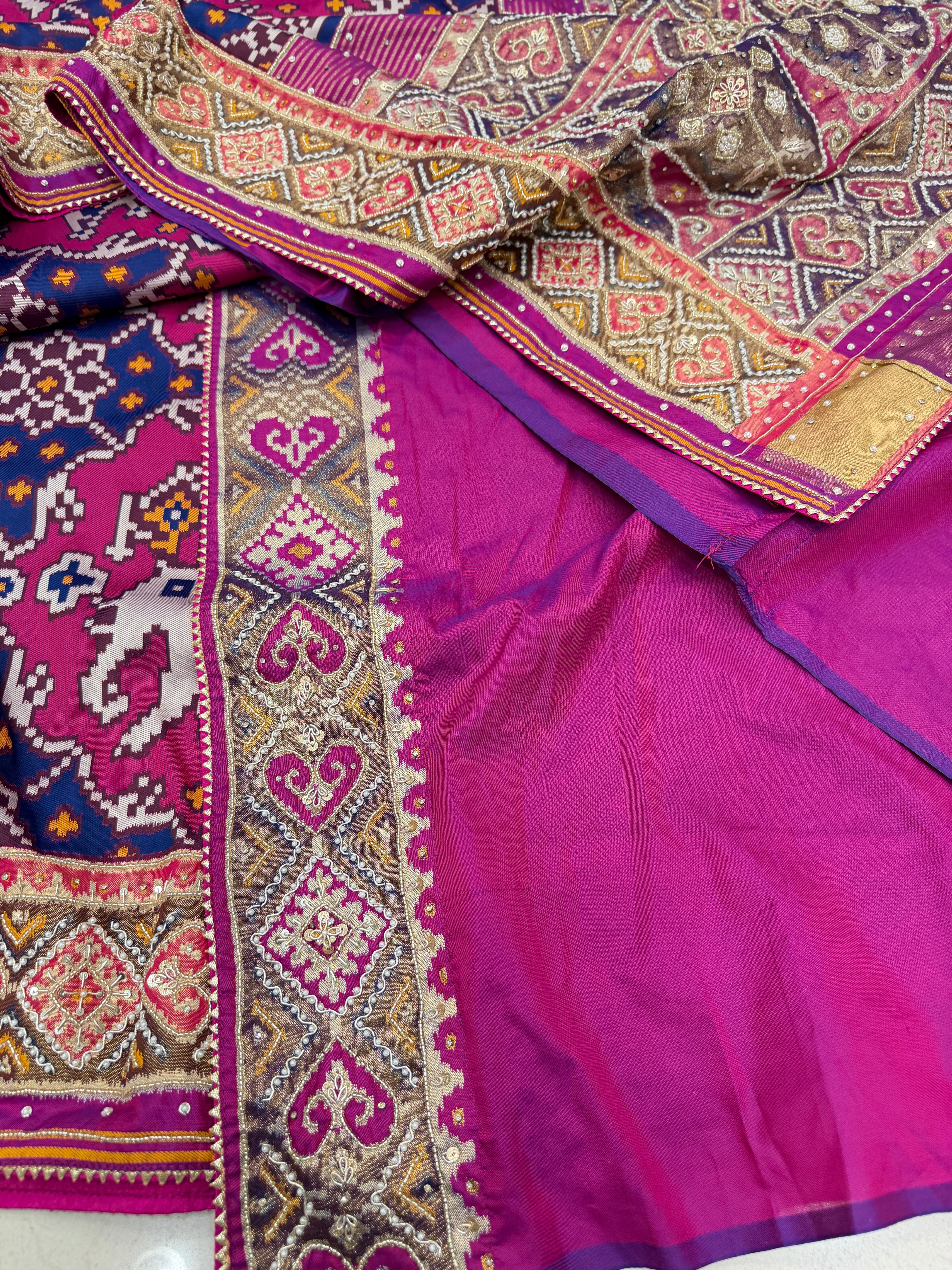 Blue Magenta Chabdi Elephant Patola Zardosi Hand Embroidery Saree