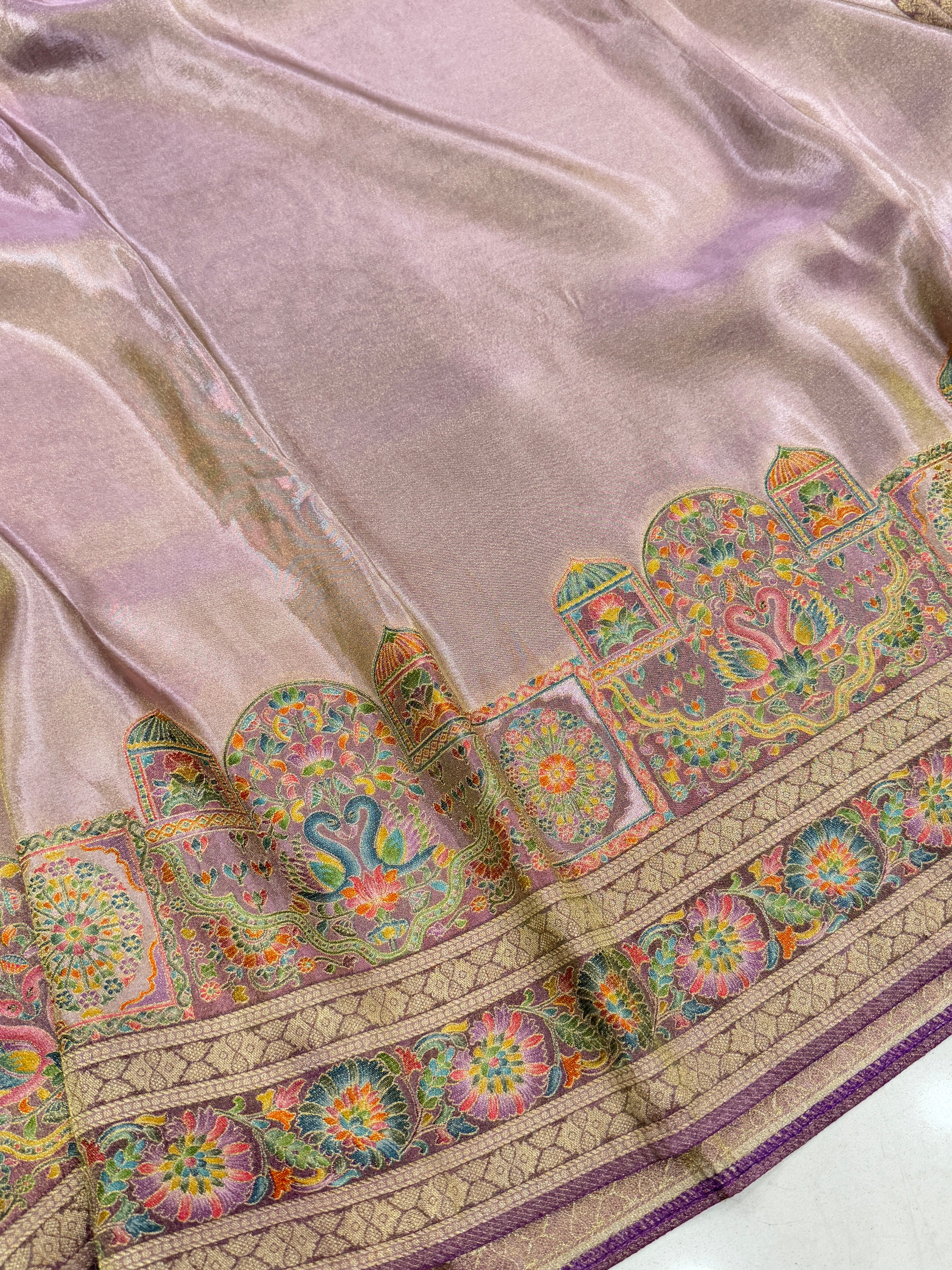 Lilac Crepe Tissue Gala Pashmina Saree