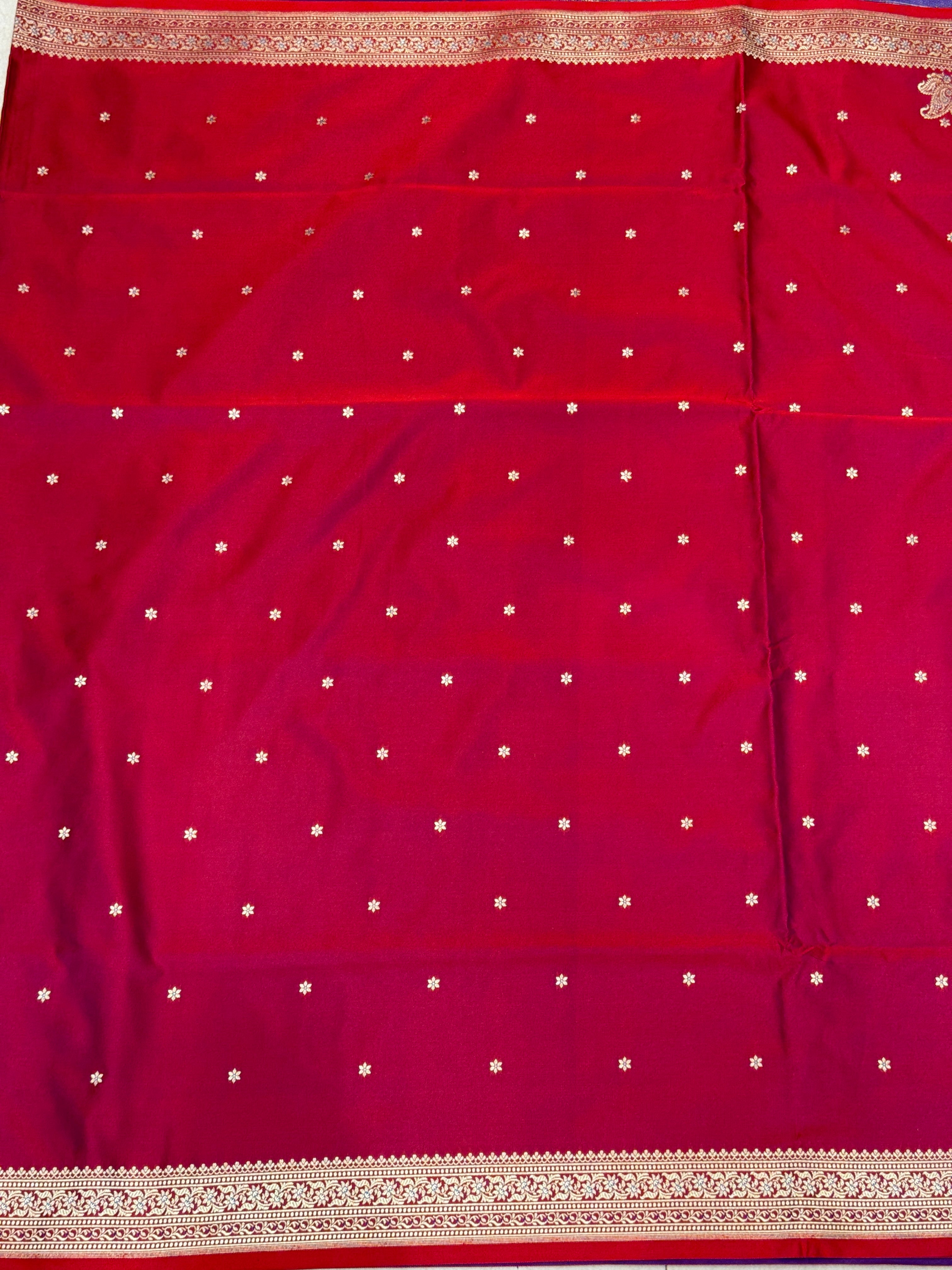 Crimson Banarasi Silk Star Butti Saree