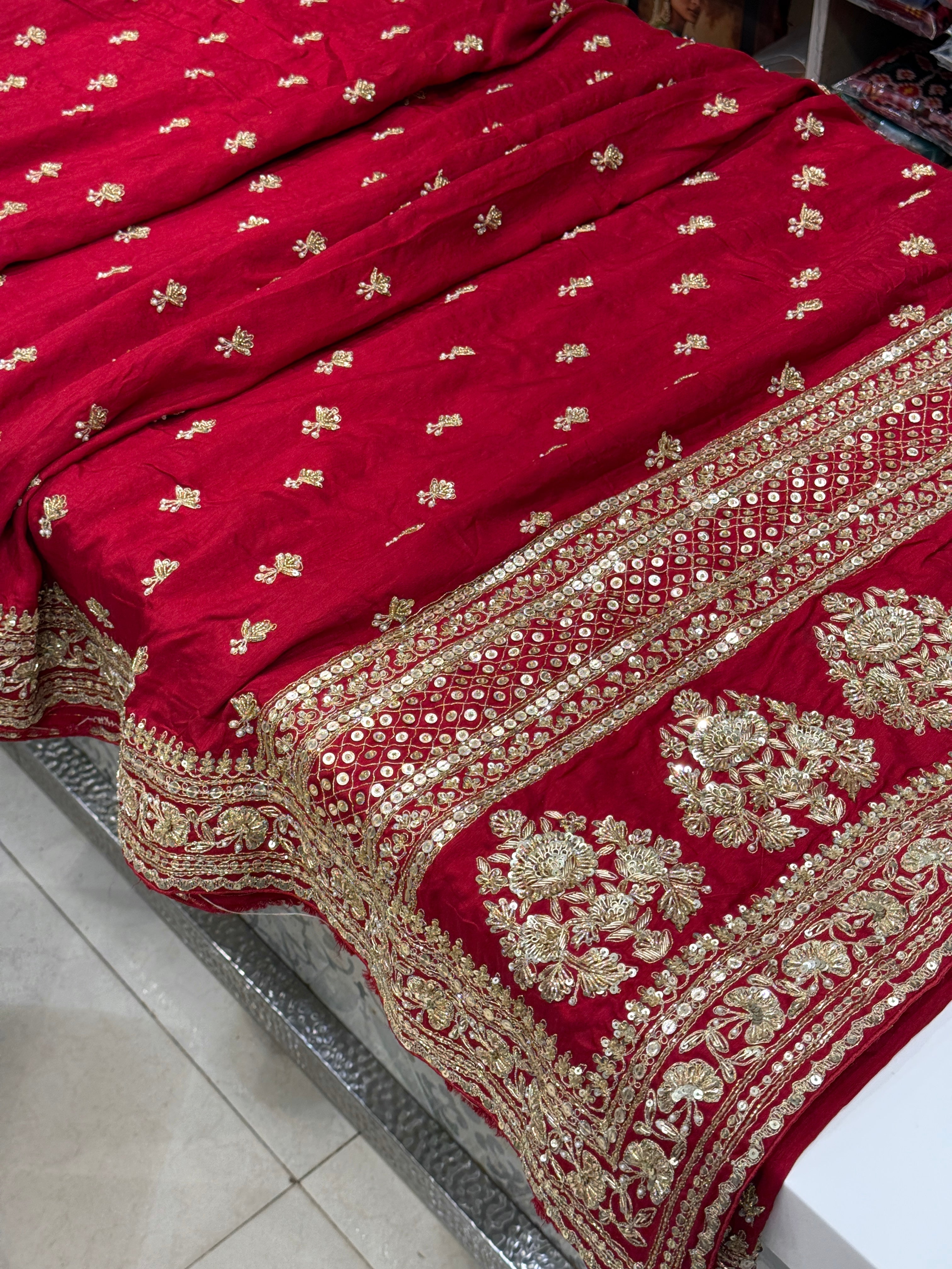 Reddish Maroon Silk Sabyasachi Inspired Zardozi Butti Saree