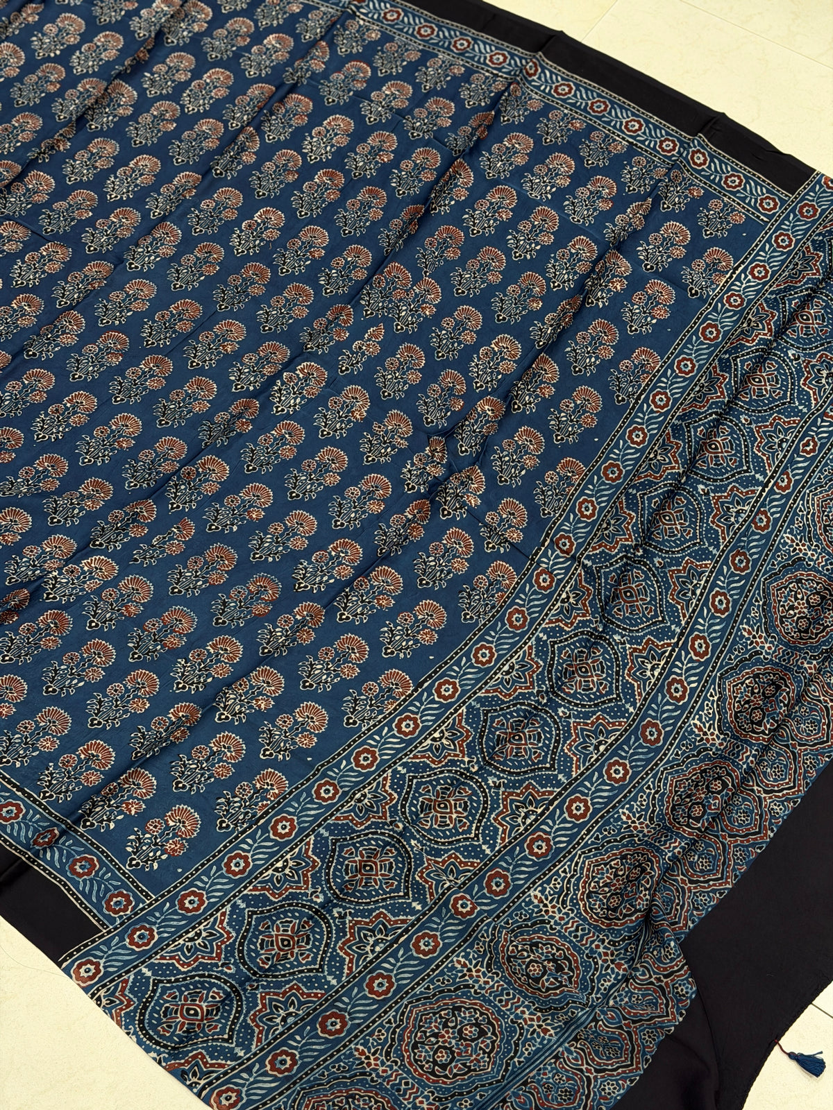 Blue Buttas Ajrakh Hand Block Print Pure Gajji Silk Dupatta
