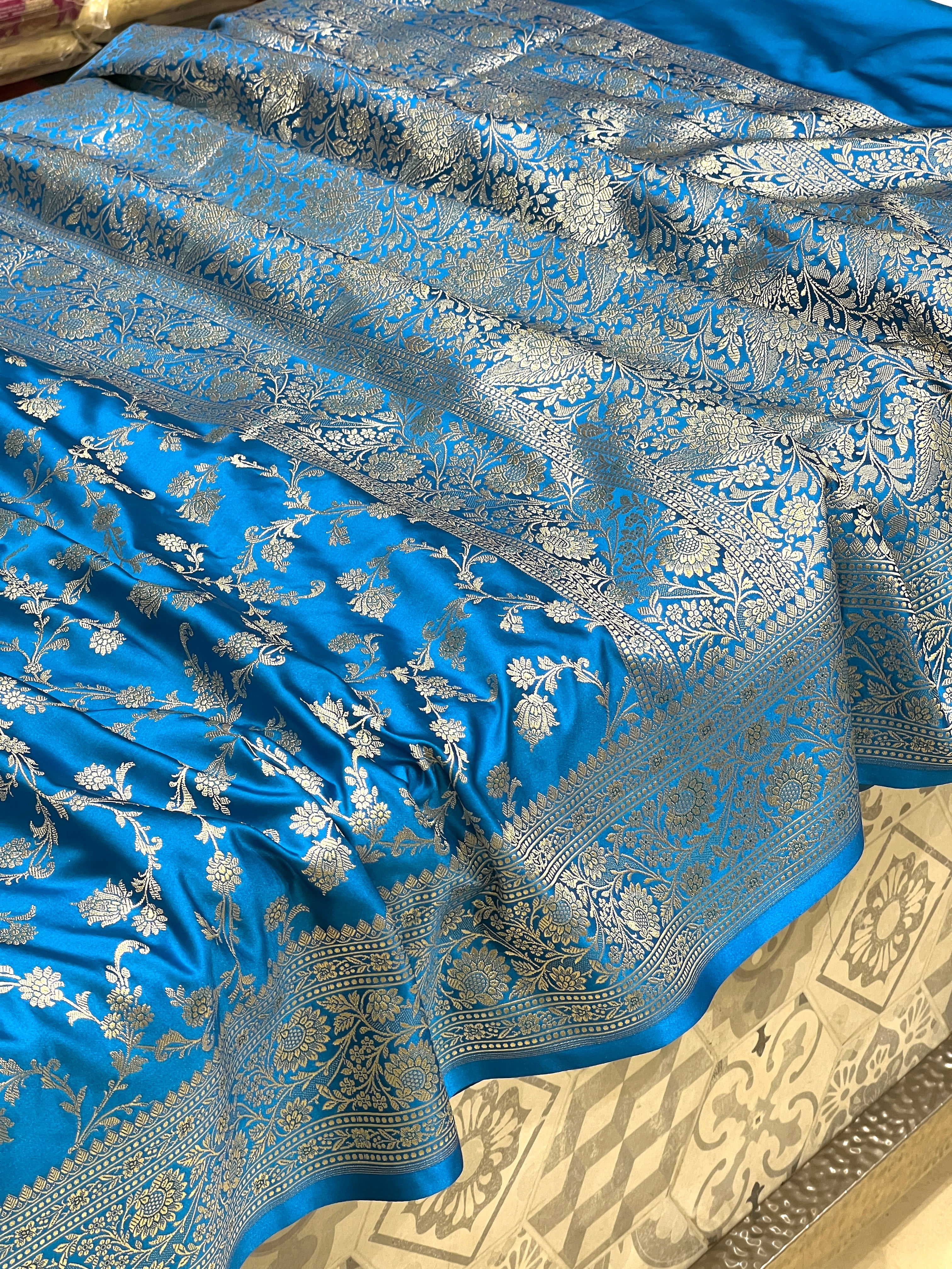 Blue Banarasi Upside Down Border Saree