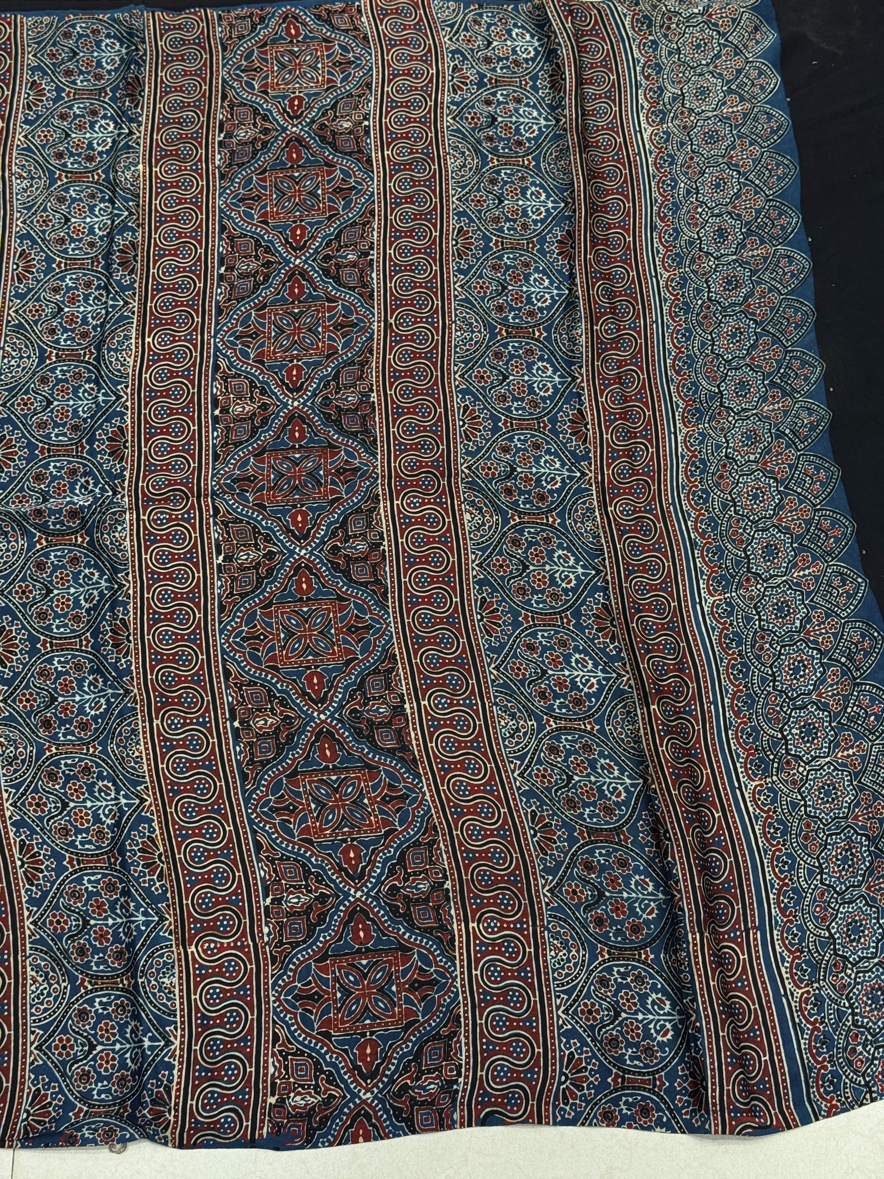 Blue Star Hand Block Print Ajrkah Pure Gajji Silk Saree