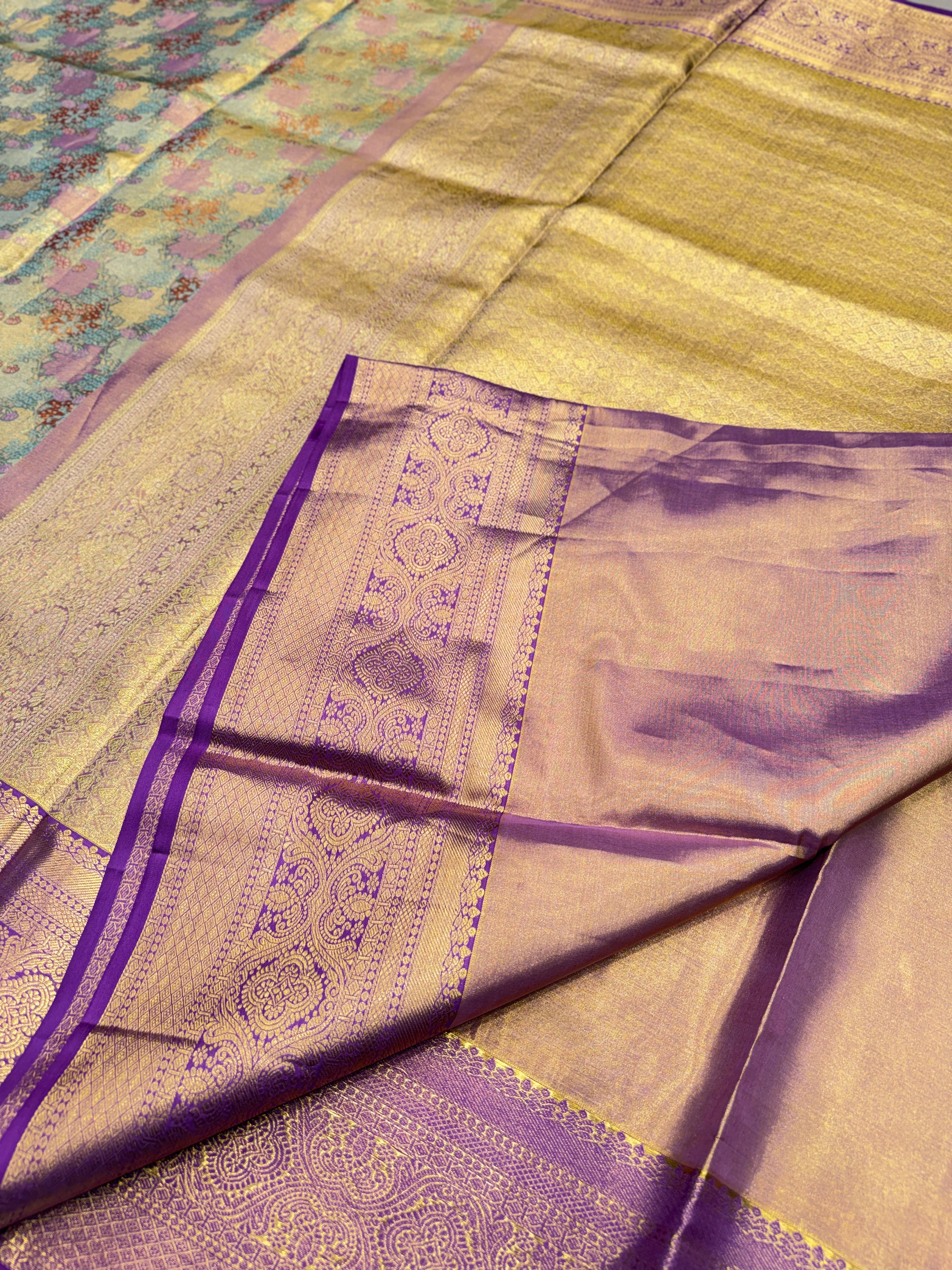 Violet Meenakari Handloom Kanjivaram Tissue Silk Saree