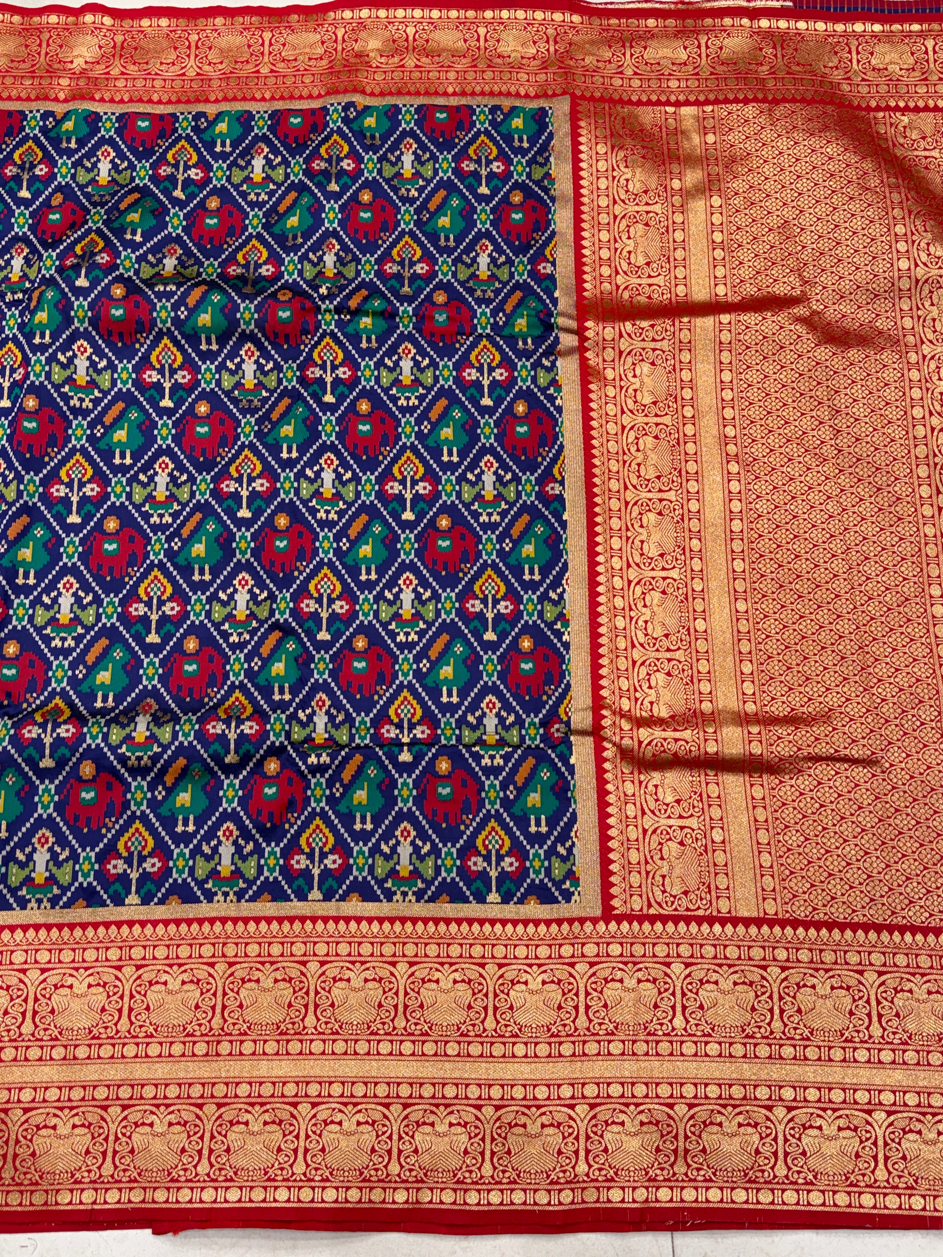 Blue Banarasi Patola Kanjivaram Style Border Saree