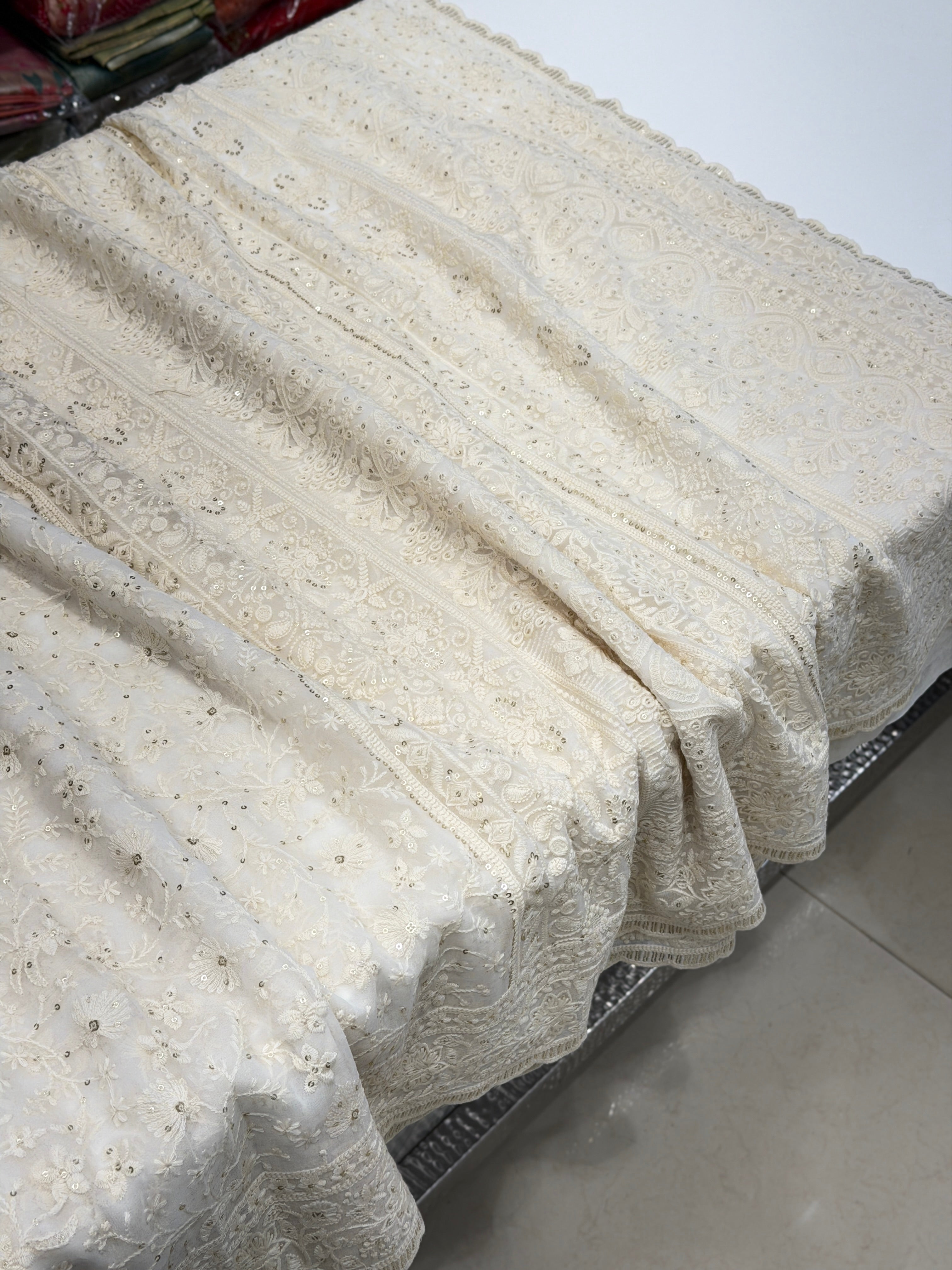 White Chikankari Embroidery Sikka Georgette Saree