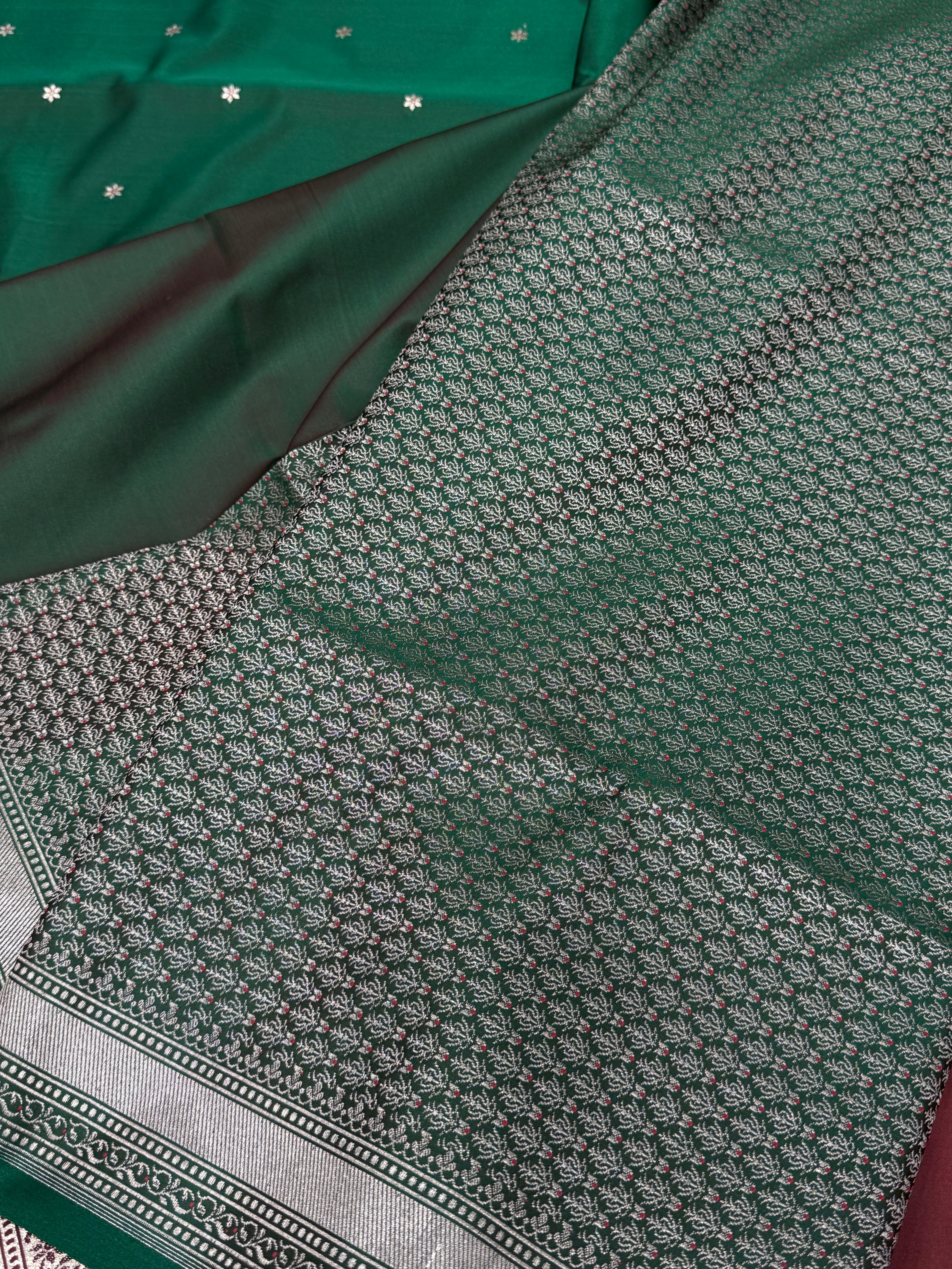 Bottle Green Banarasi Silk Star Butti Saree