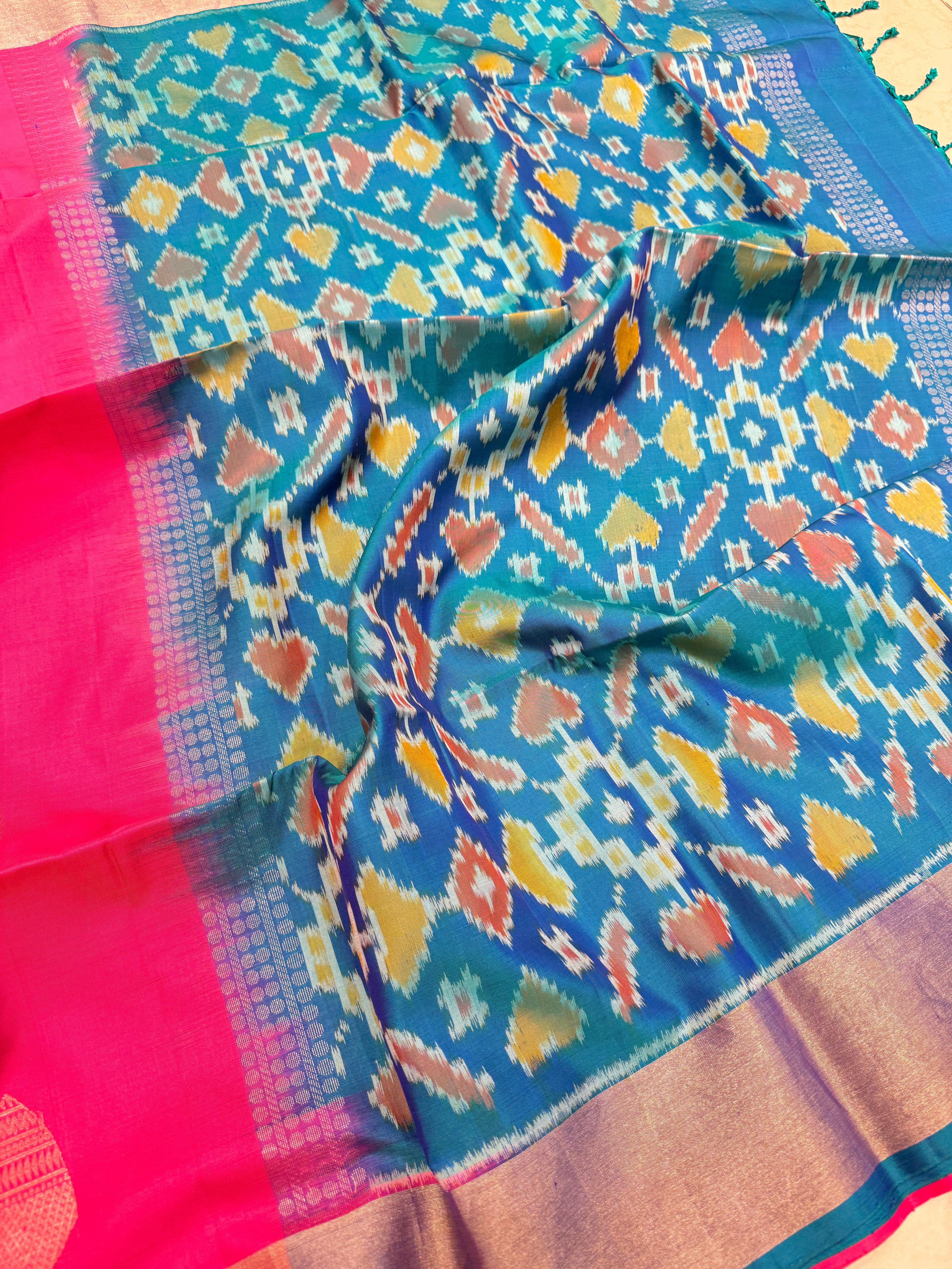Rani x Blue Pochampally Ikat Silk Patola Saree