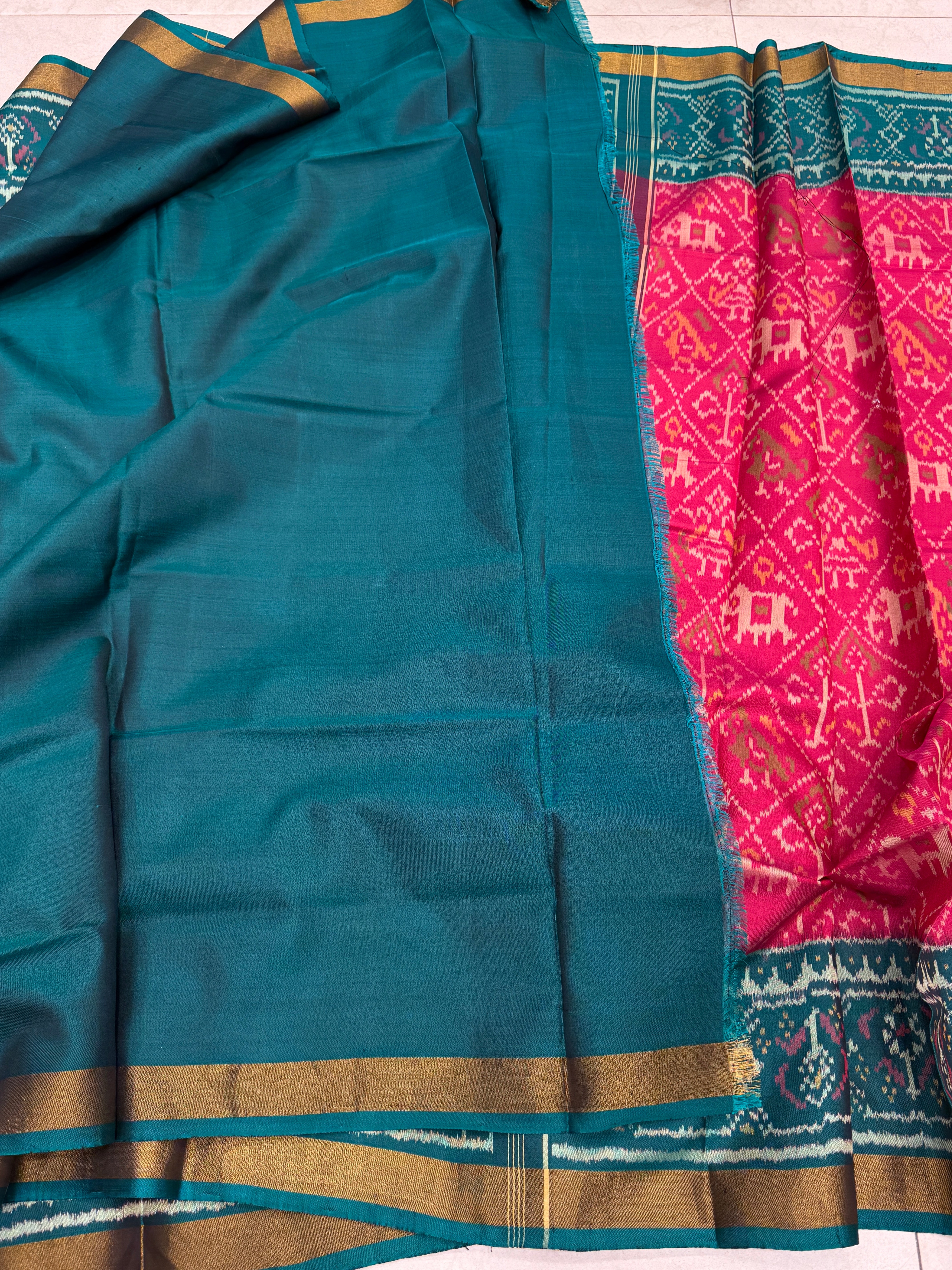 Rani Bottle Green Handloom Rajkoti Patola Saree