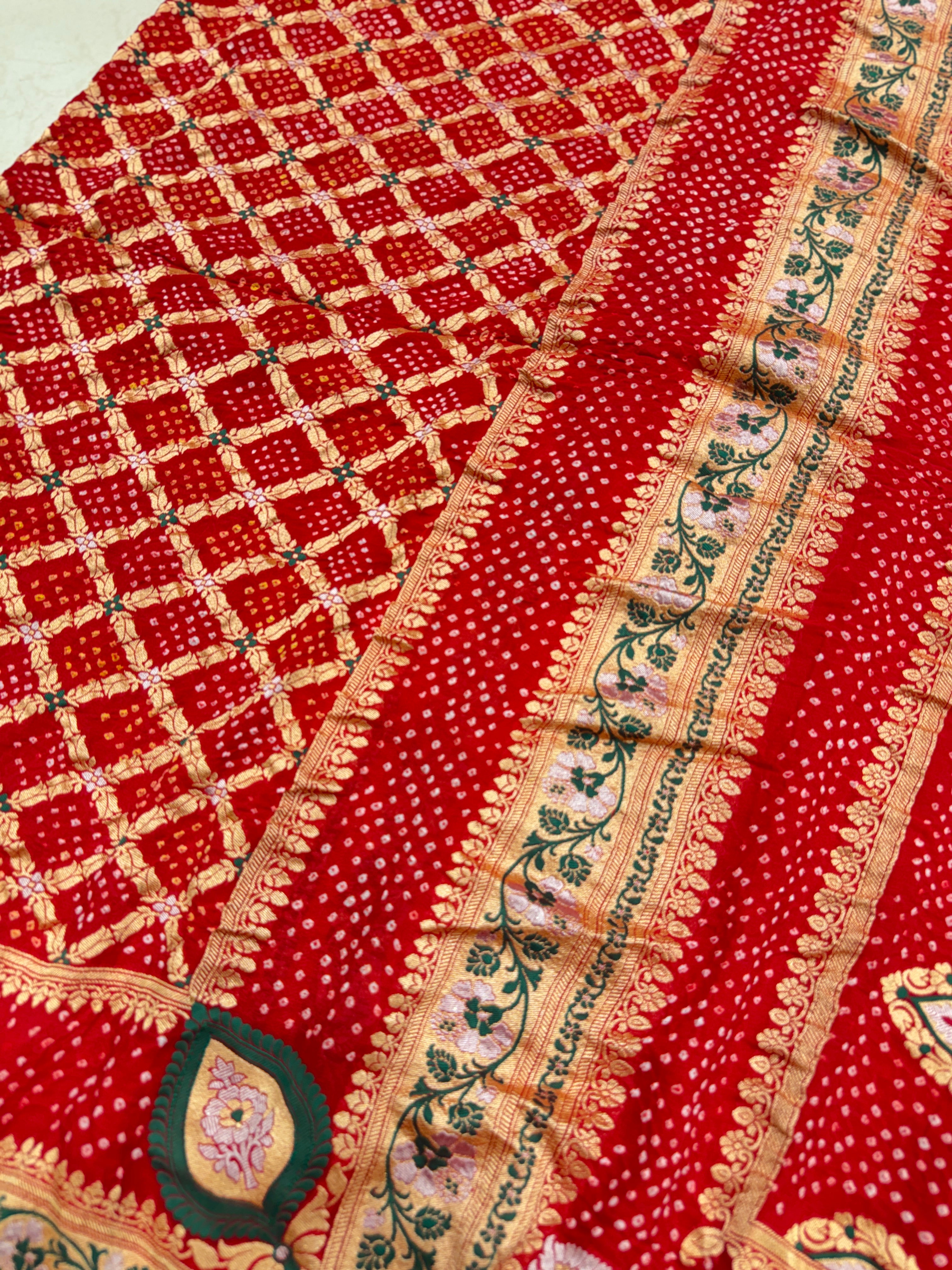 Red Sona Roopa Meenakari Rai Bandhej Saree