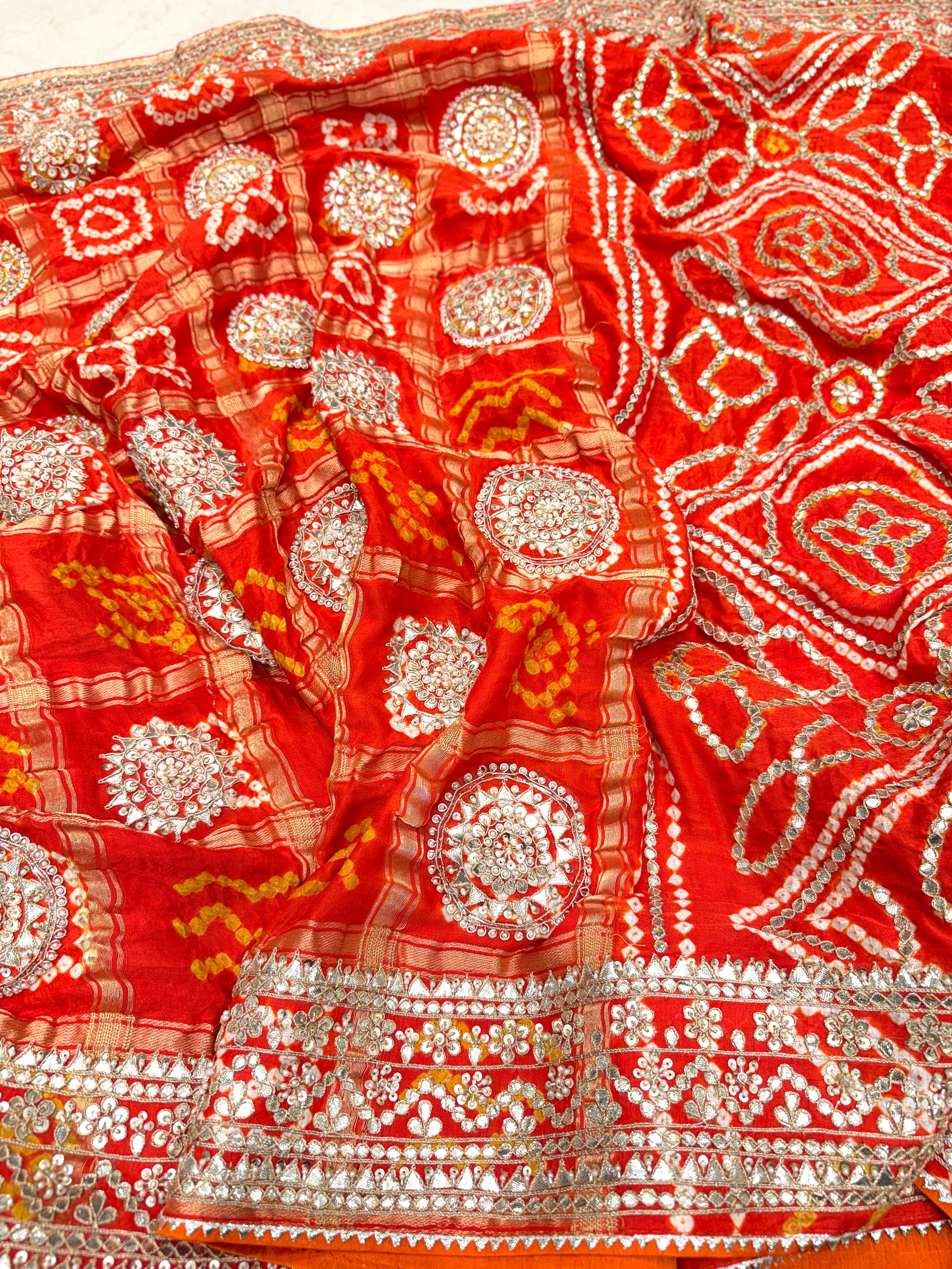 Orange Gajji Silk Dolly Jain Inspired Marodi Gotapatti Hand Embroidery Saree