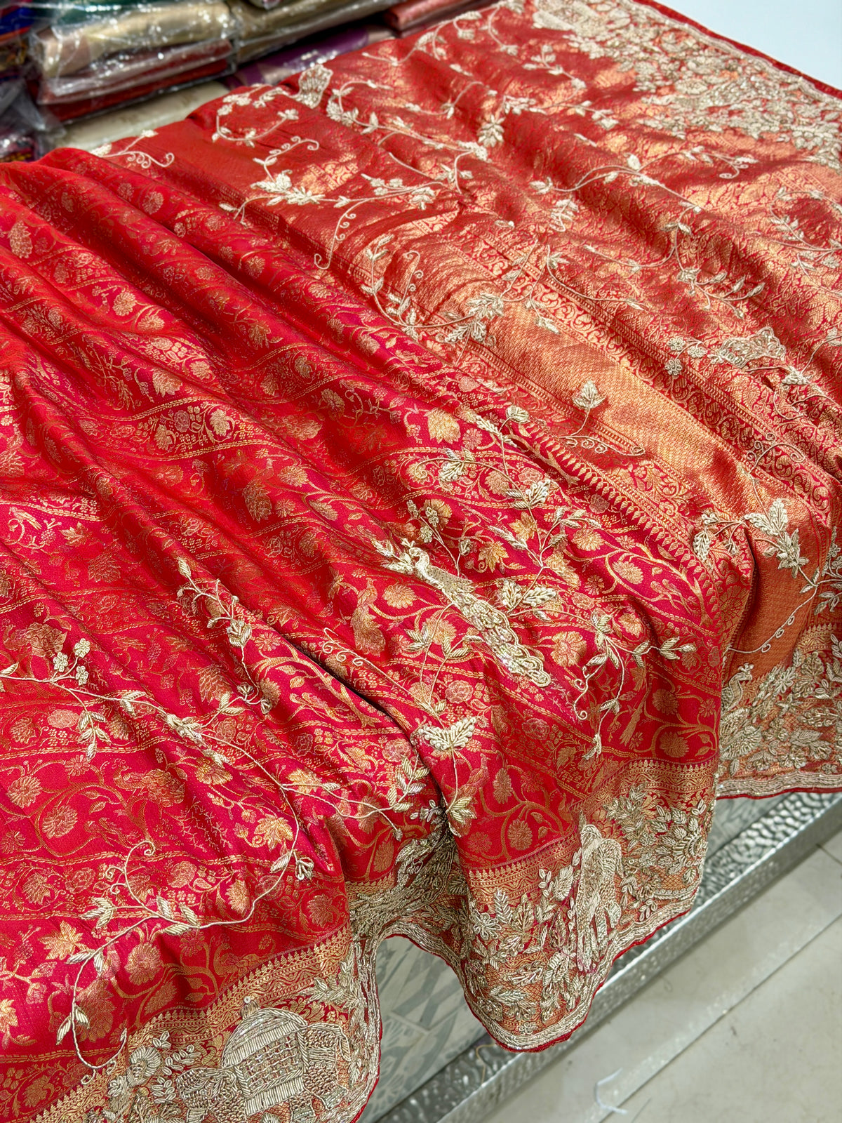 Crimson Red Kanjivaram Doli Edit Zardosi Hand Embroidery Saree