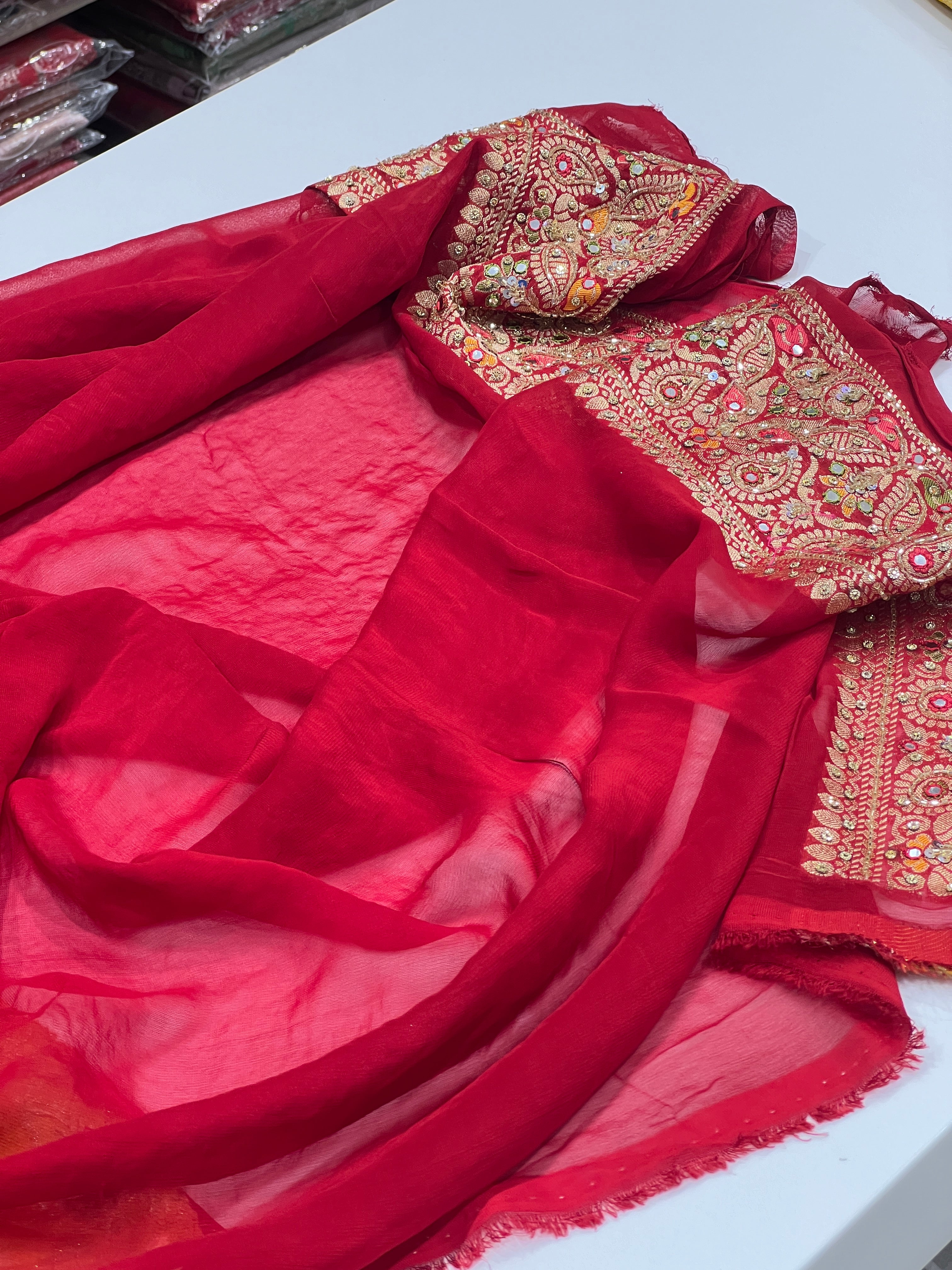 Yellow Red Gharchola Hand Embroidery Saree