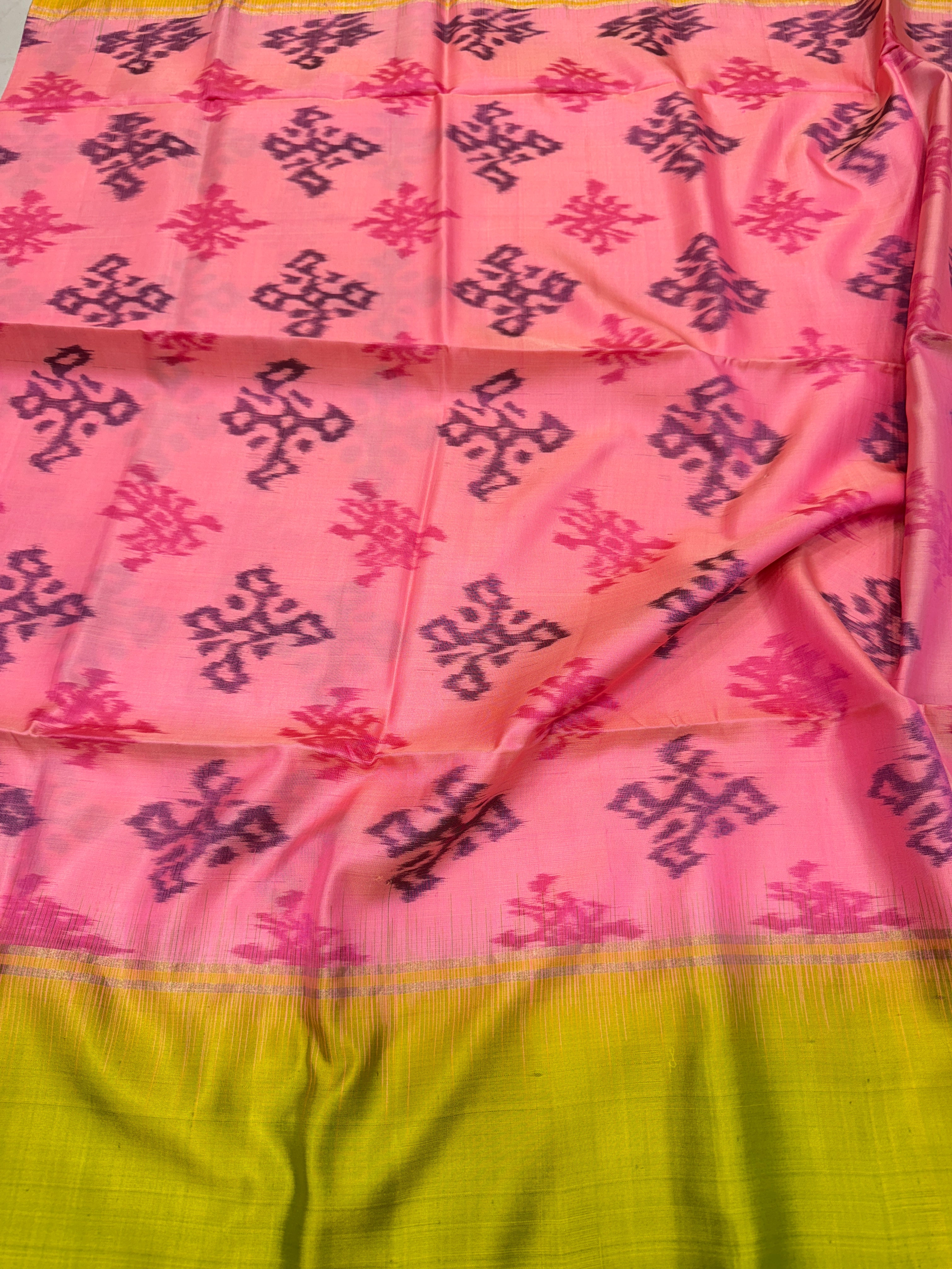Pink Green Pochampally Ikat Silk Patola Saree