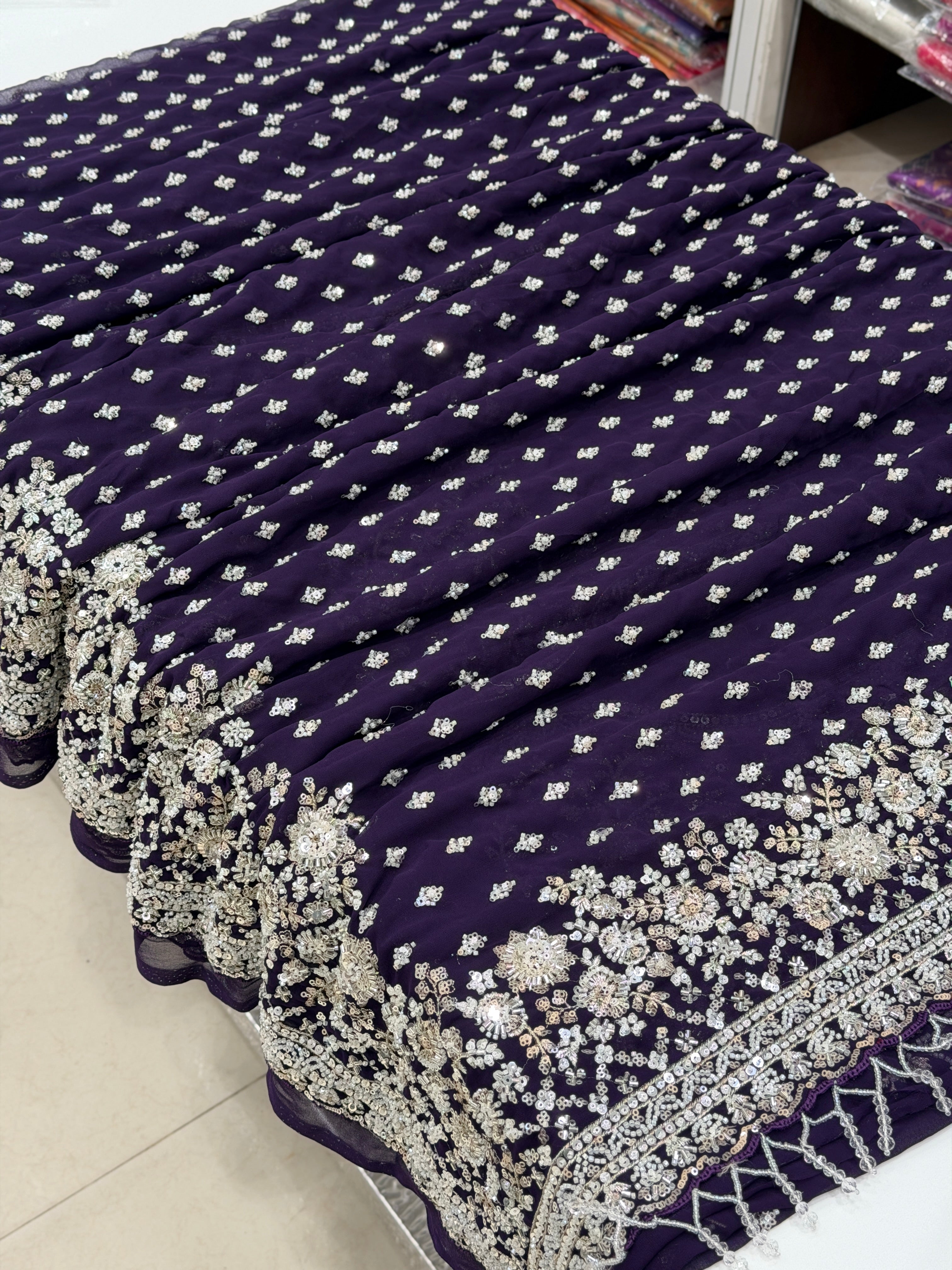 Violet Manish Malhotra Inspired Georgette Moti Sequin Butti Saree