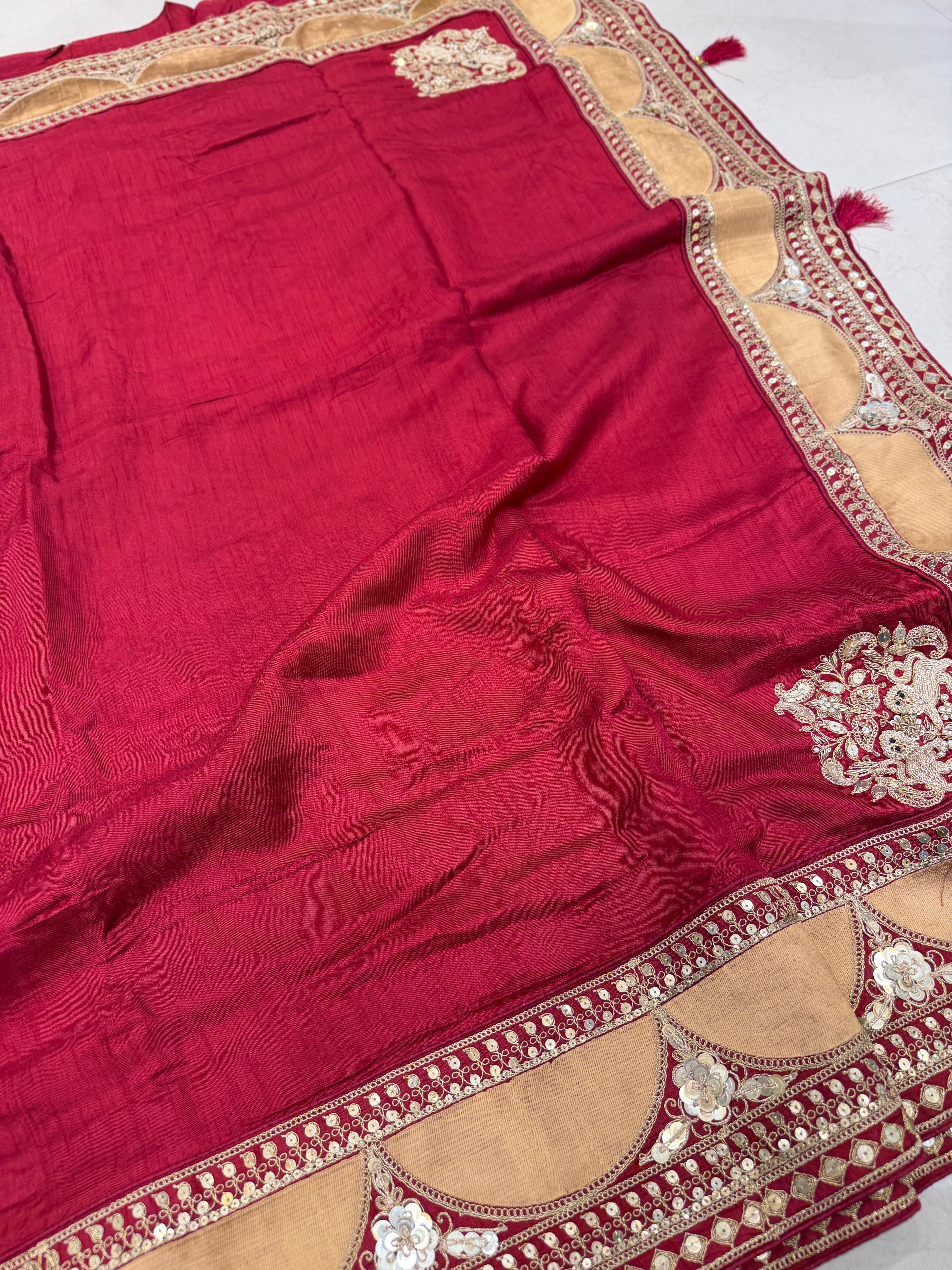 Red Corner Motif Sabyasachi Inspired Marodi Embroidery Zardosi Saree