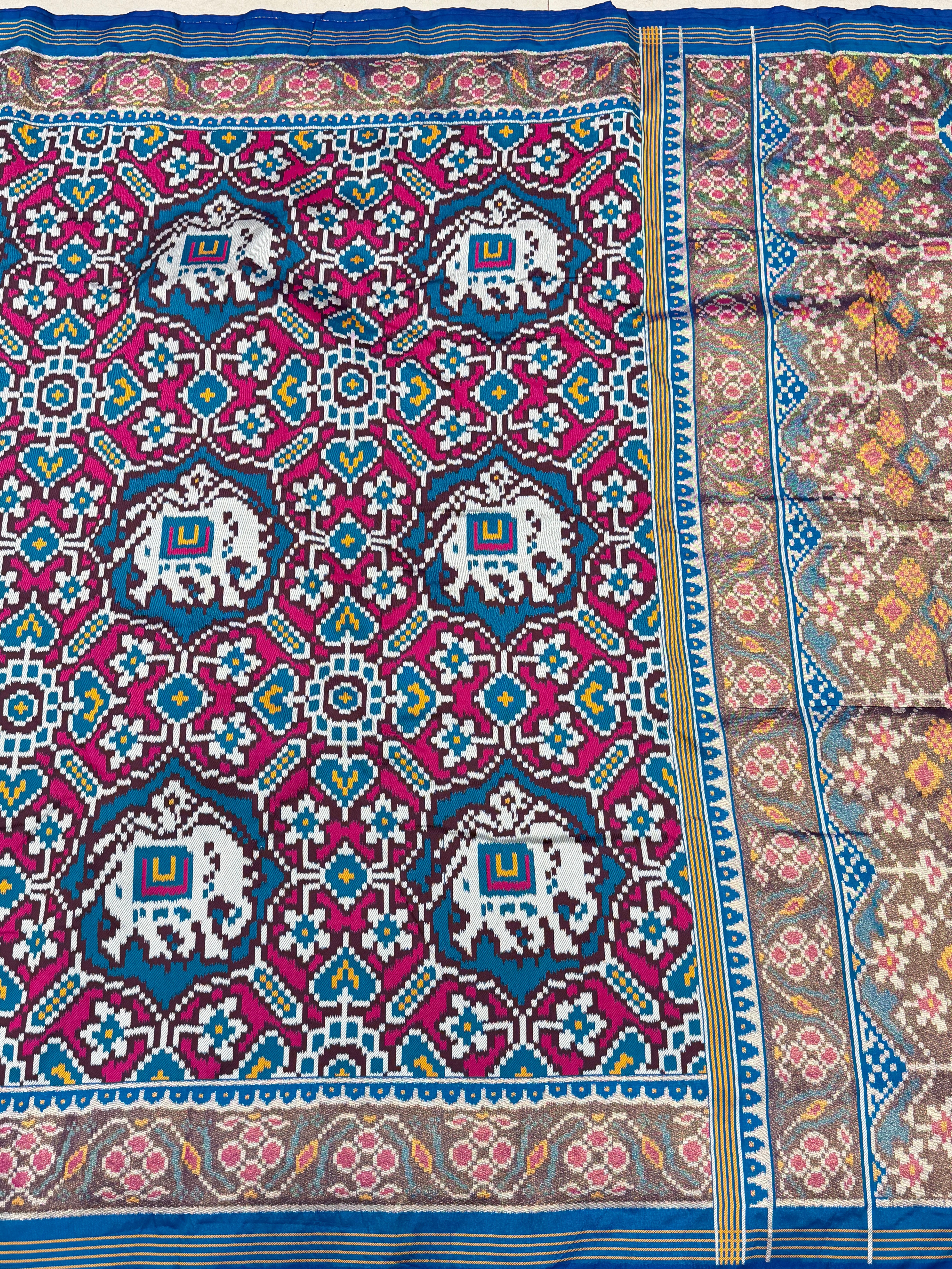 Rama Rani Chabdi Elephant Semi Silk Weaved Patan Patola Saree