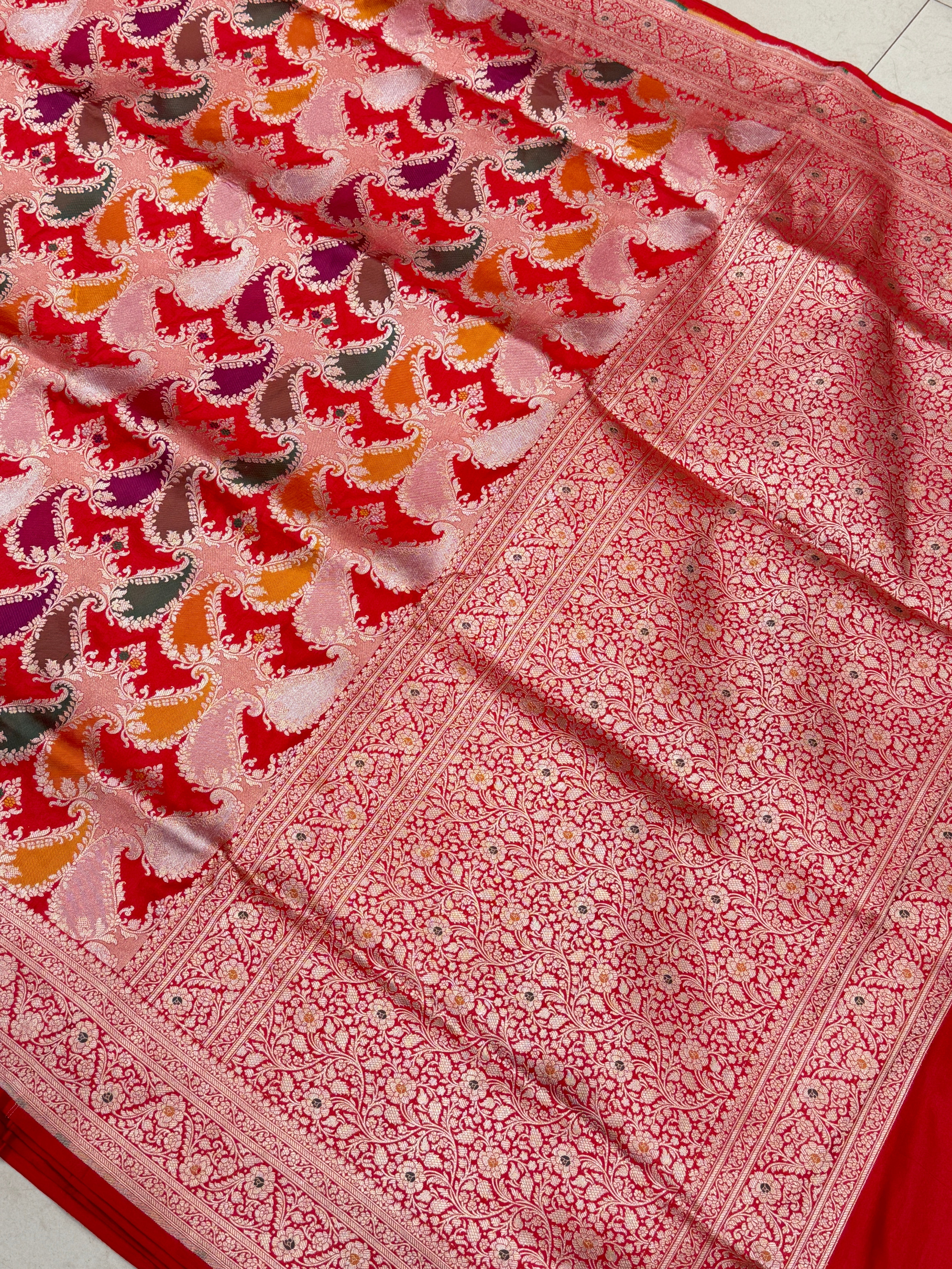 Red Rani Banarasi Rangkat Handloom Katan Silk Saree