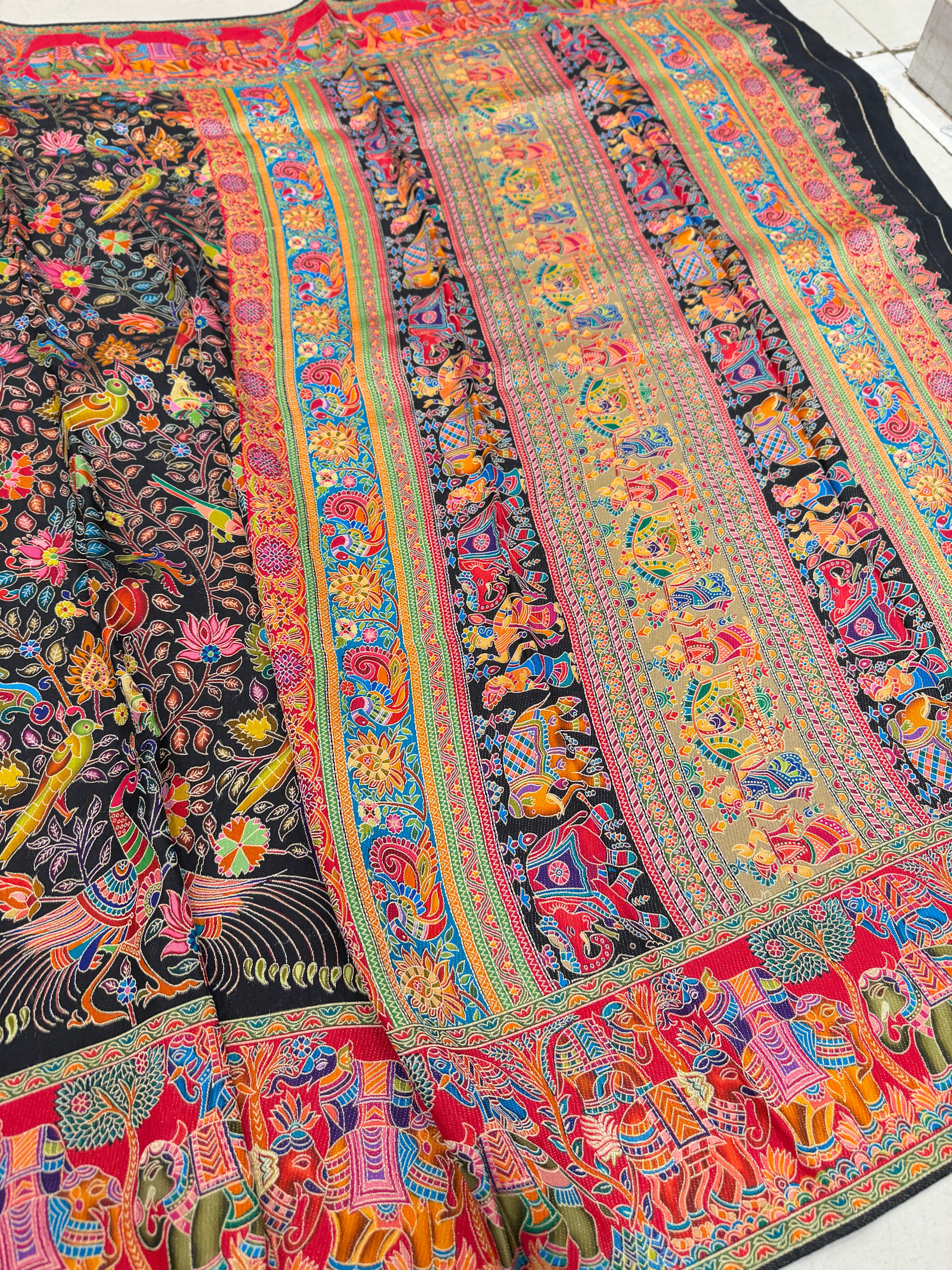 Black Weaved Pashmina Style Multi Colour Saree