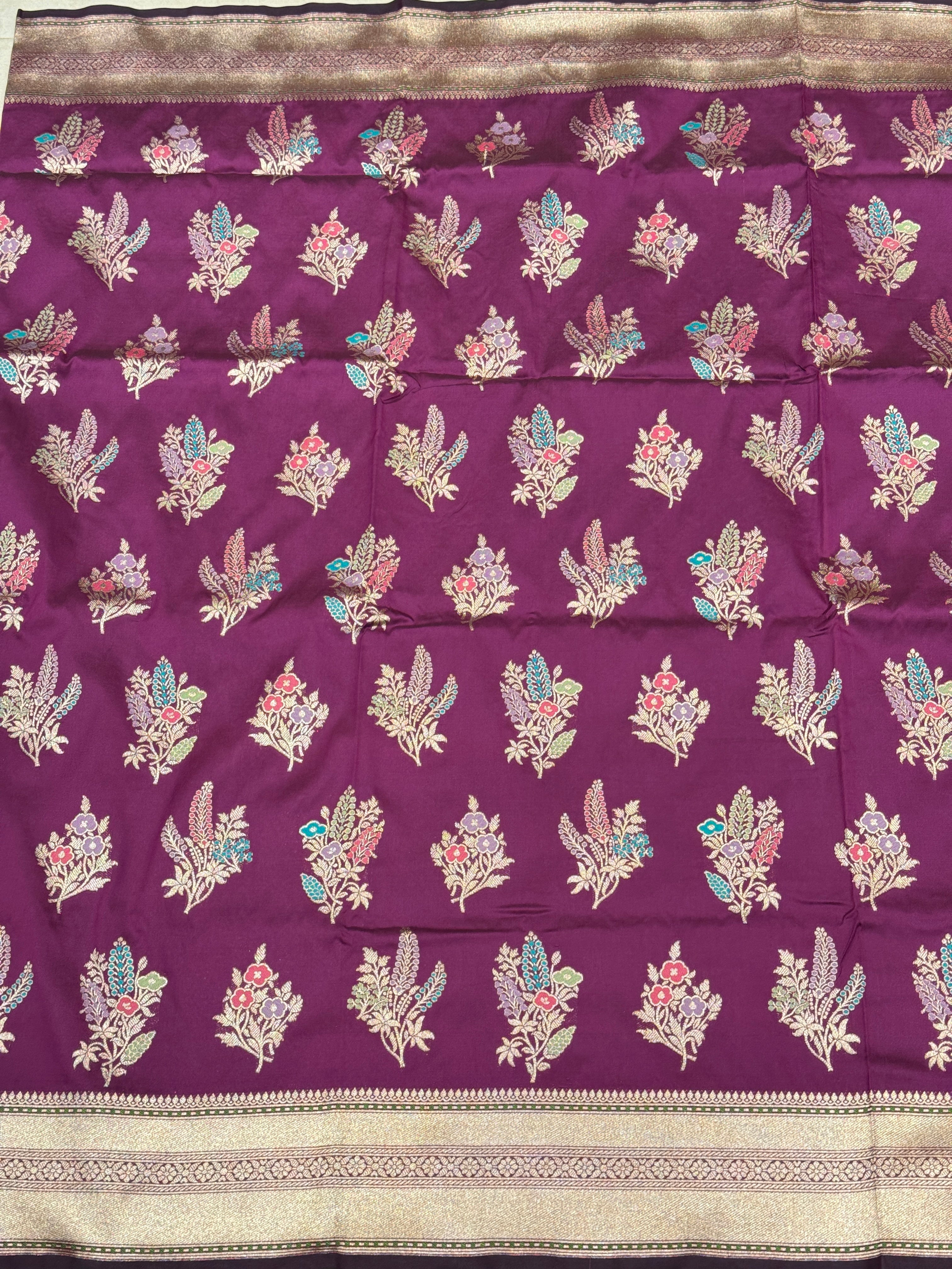 Purple Paisley Butta Banarasi Silk Saree