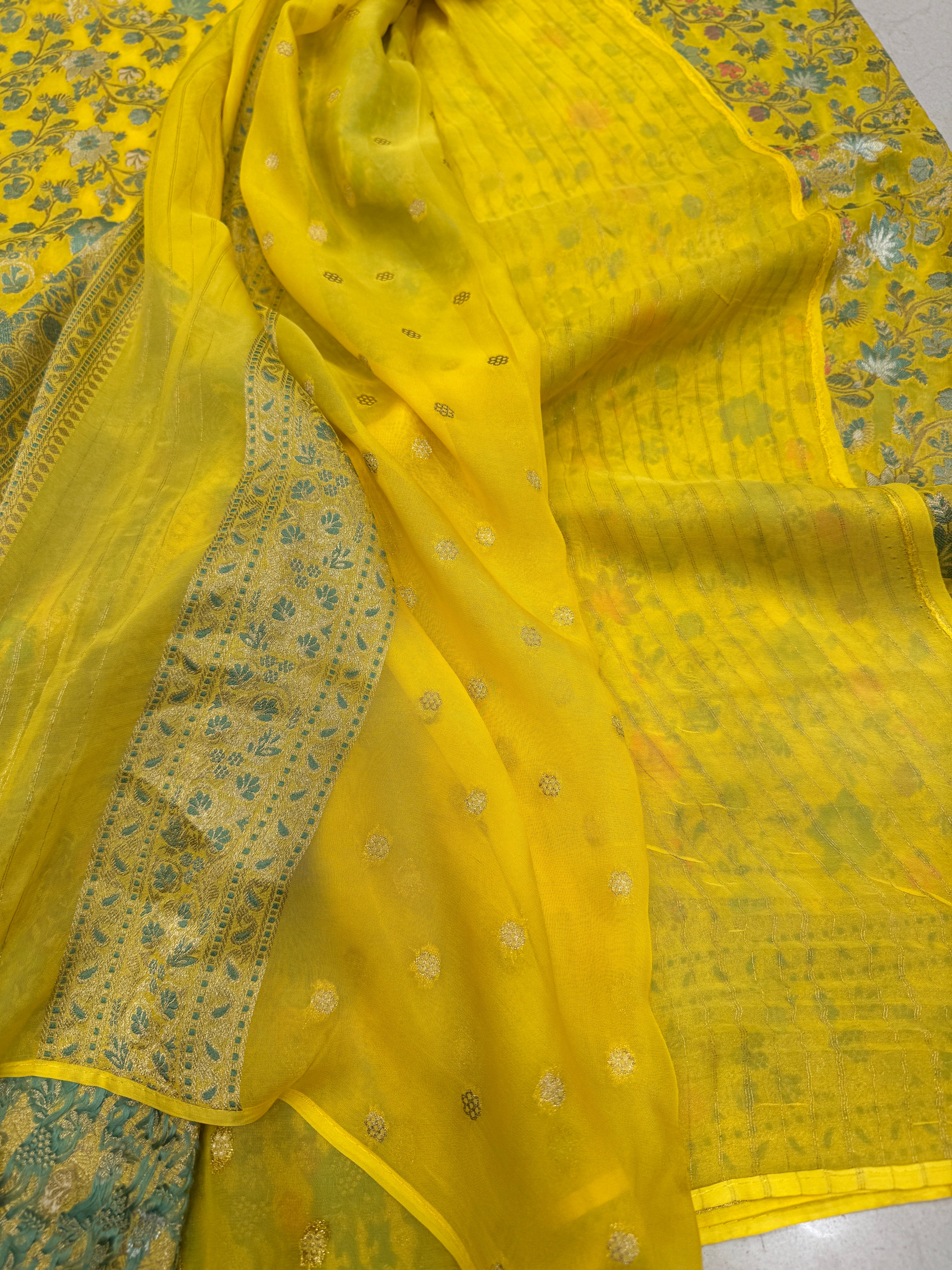 Yellow Meenakari Banarasi Khaddi Georgette Saree