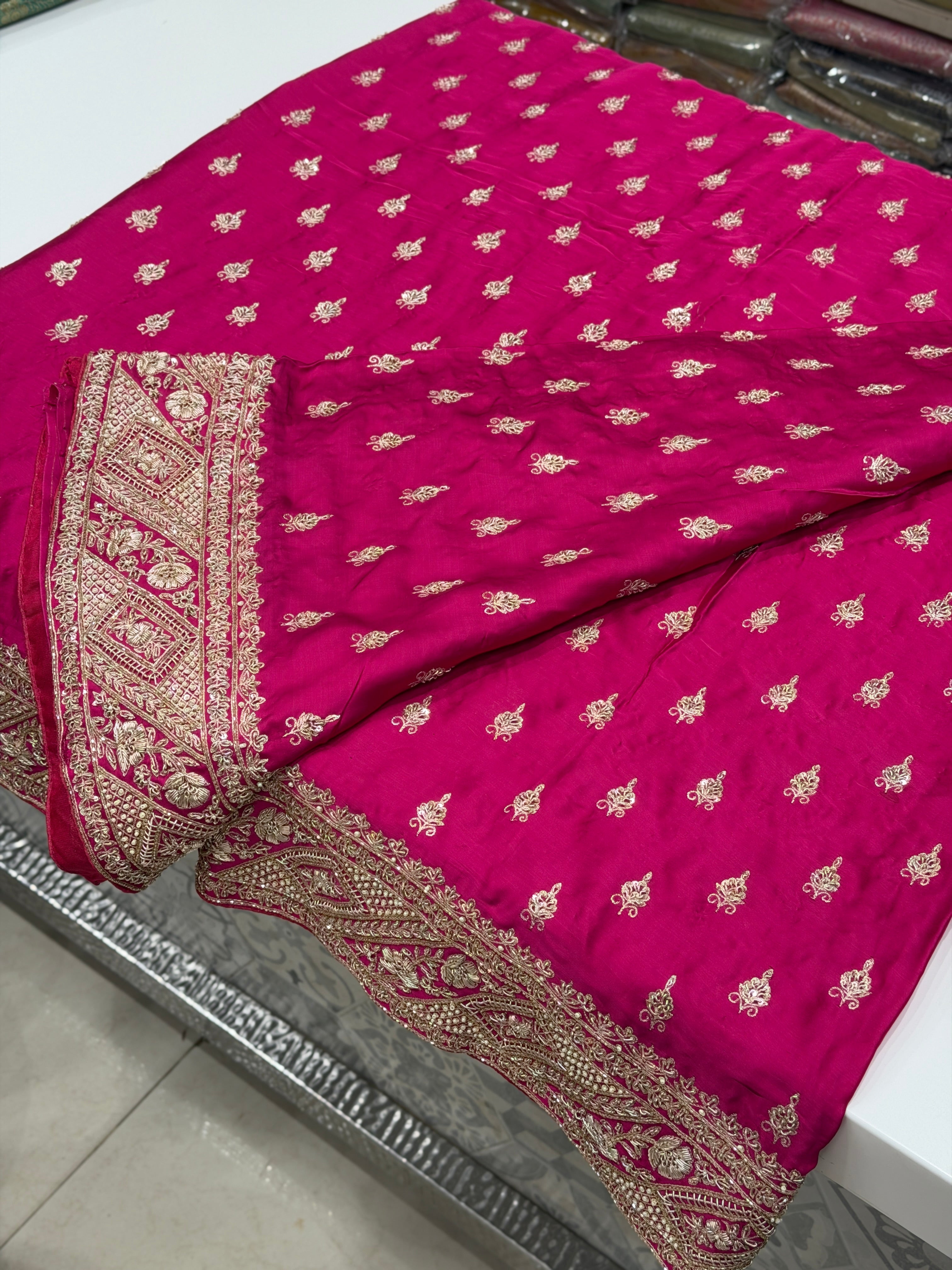 Rani Hand Embroidery Buttis Pure Satin Zardosi Embroidery