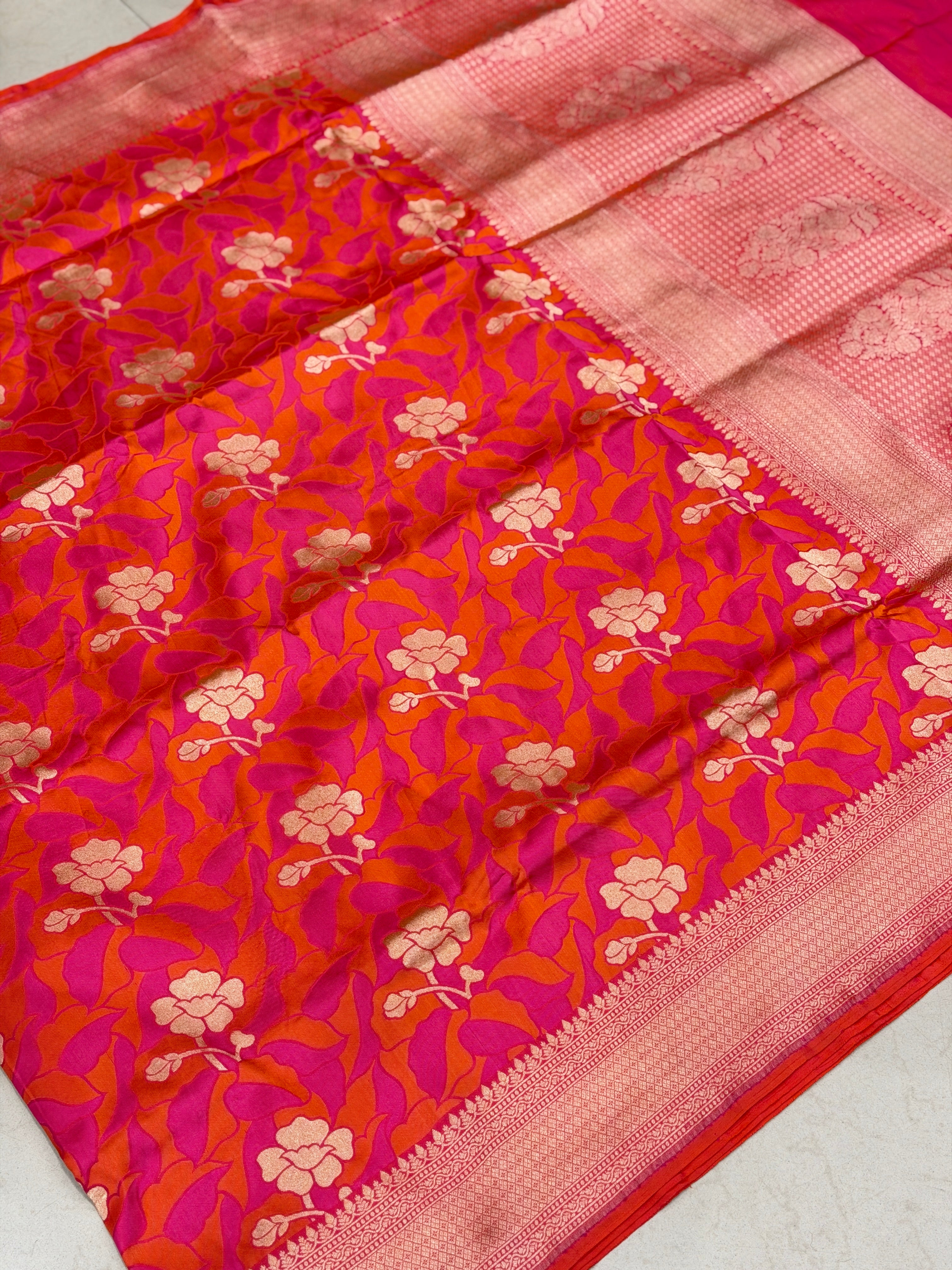 Rust Orange Rani Contemporary Banarasi Katan Silk Handloom Saree