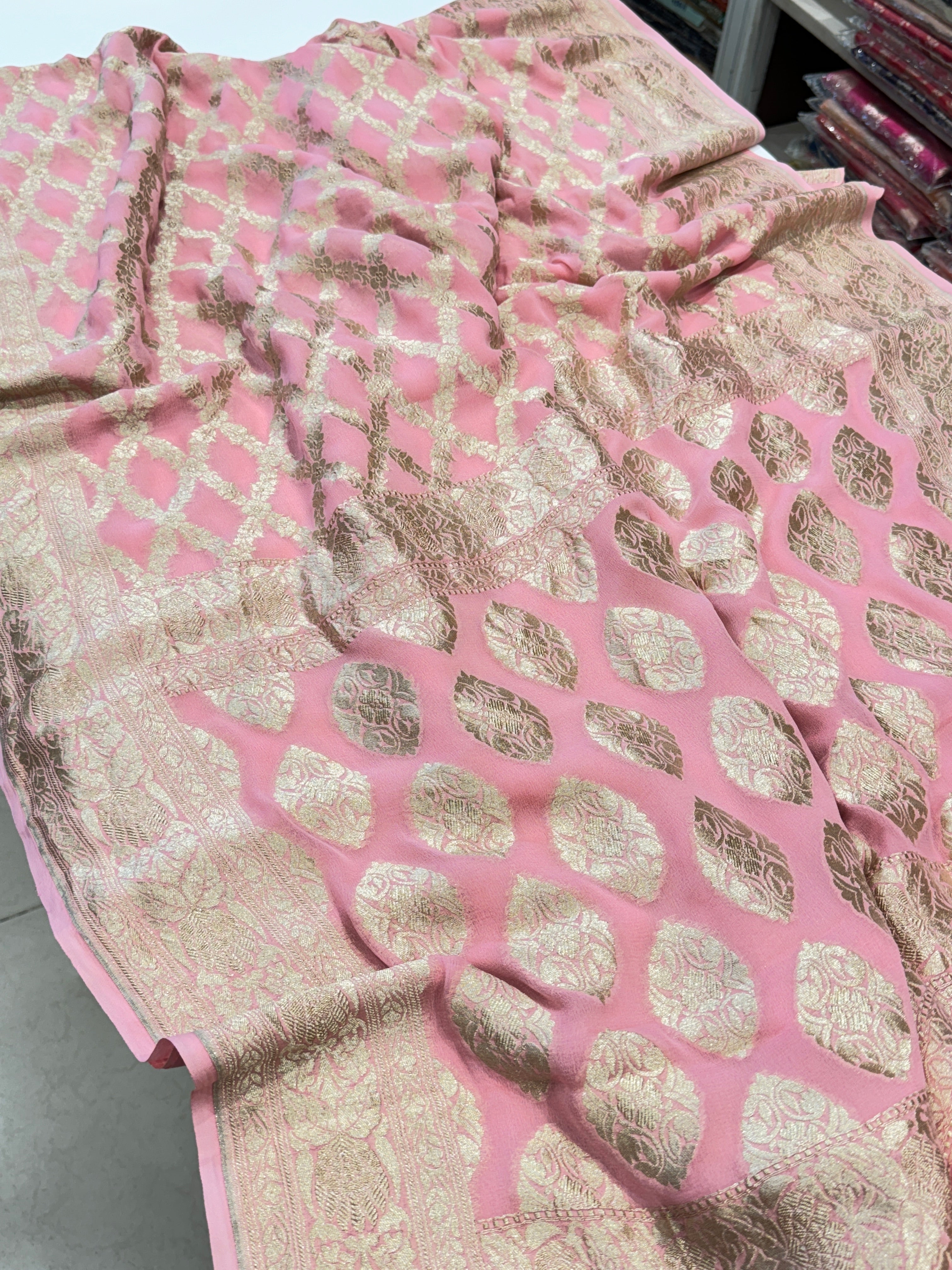 Baby Pink Handloom Georgette Saree