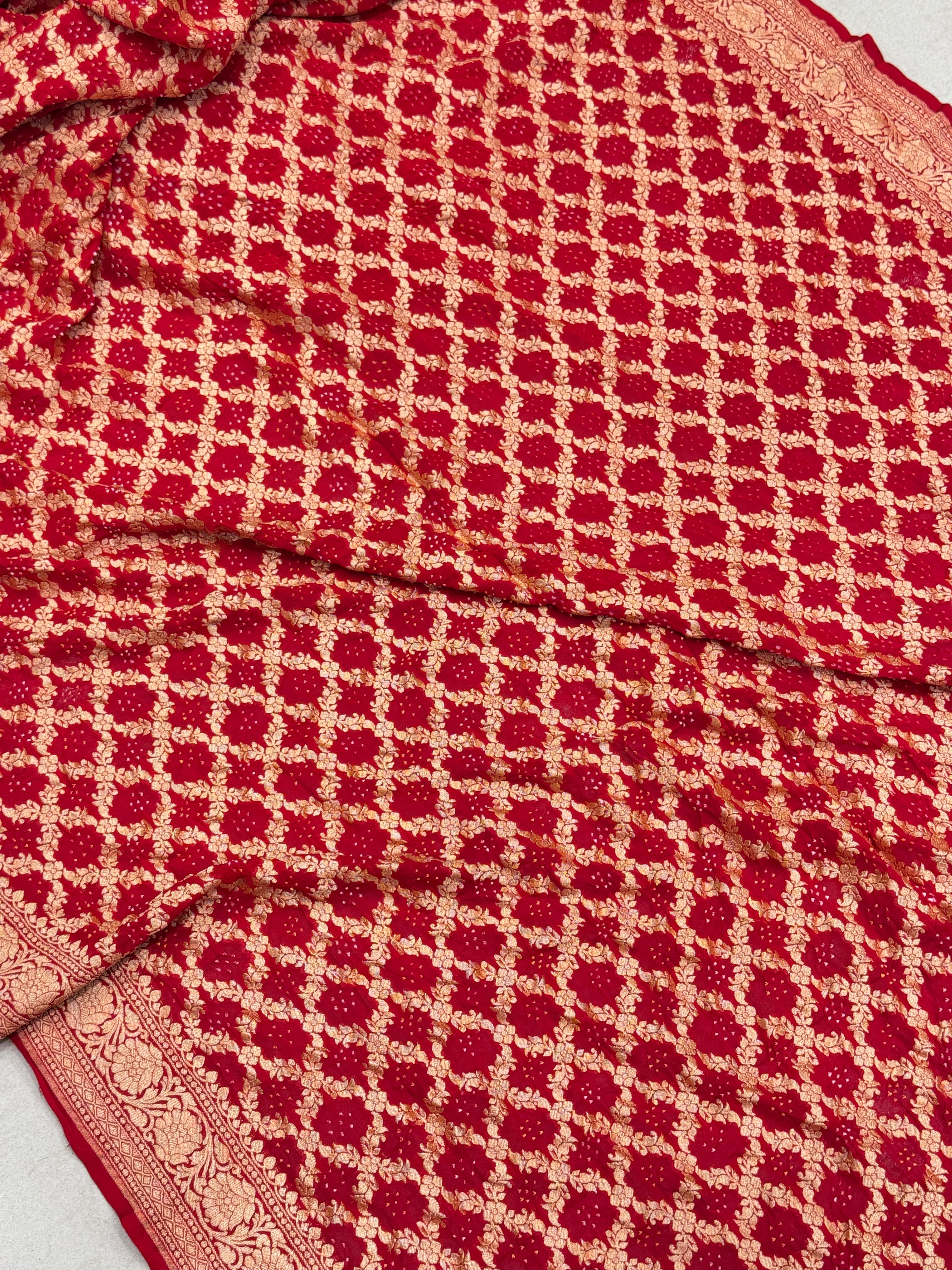 Red Bandhej Bandhini Saree