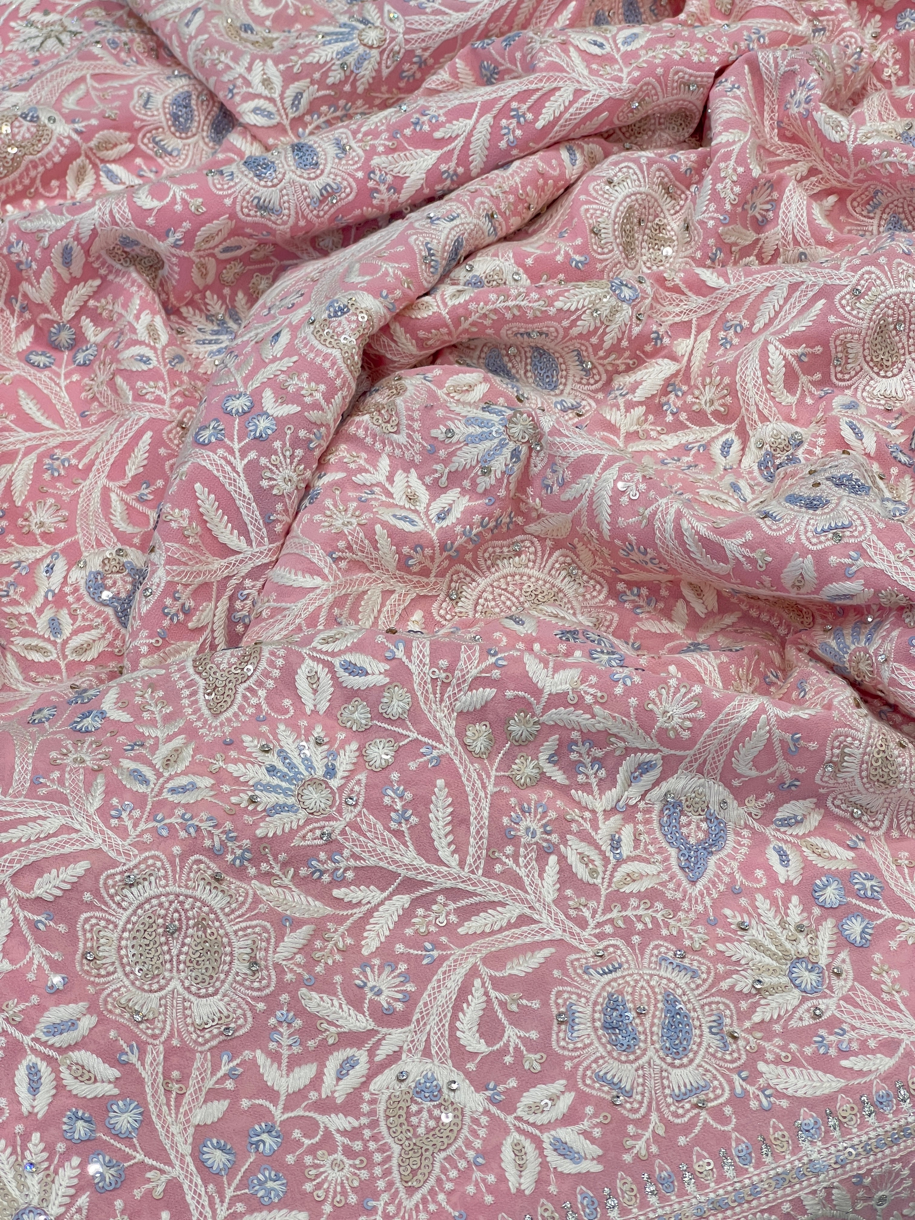 Pink Chikankari Saree