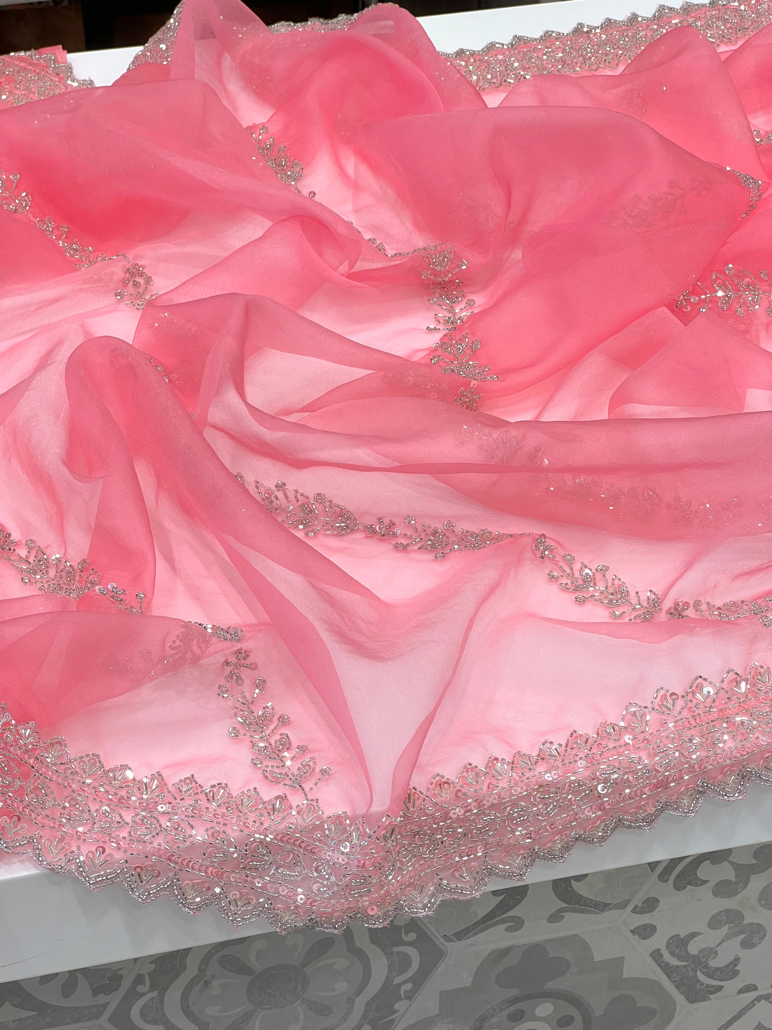 Pink Organza Saree with Ready to Wear Blouse