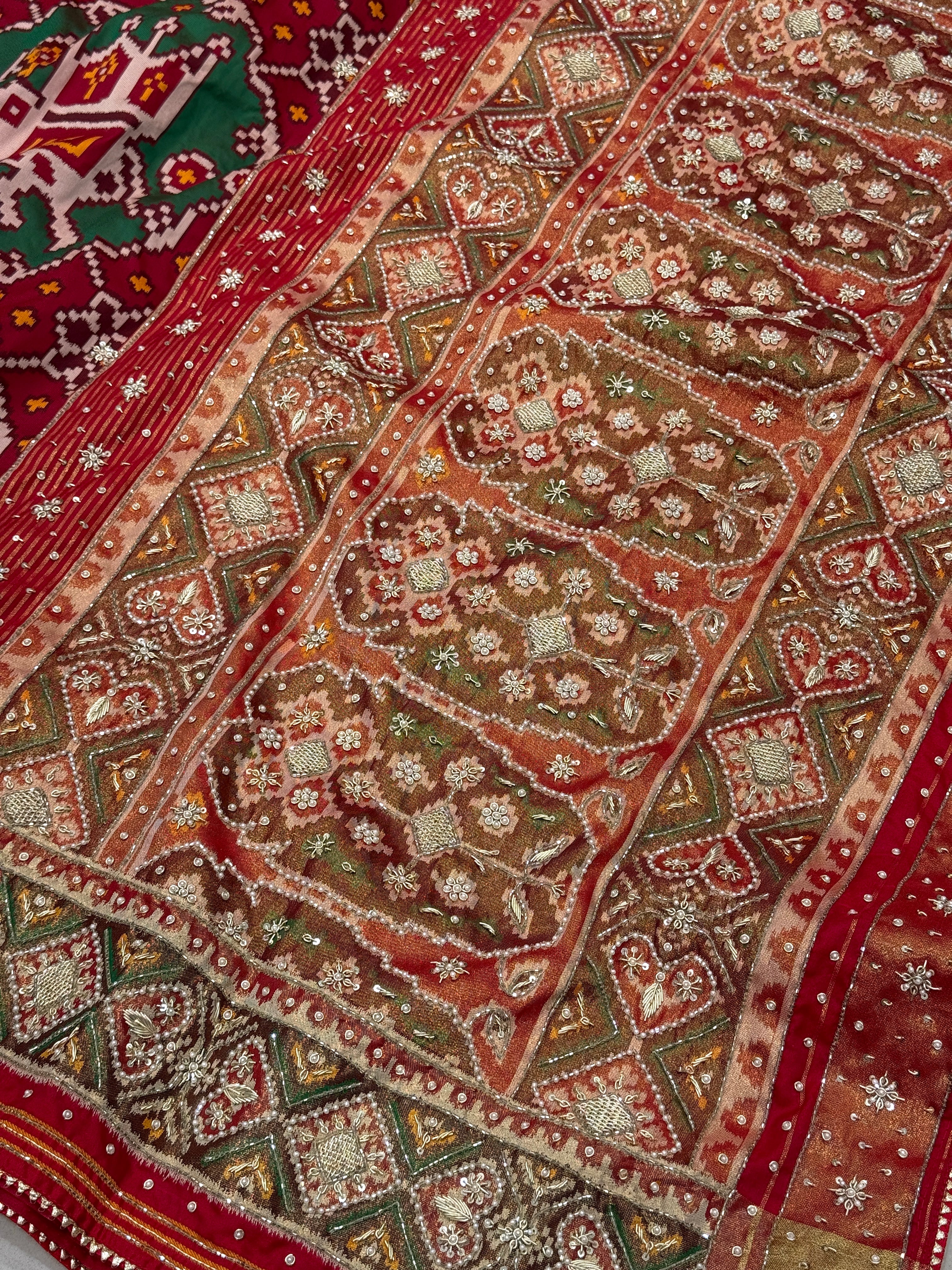 Maroon Green Big Elephant Patola Zardosi Embroidery Saree