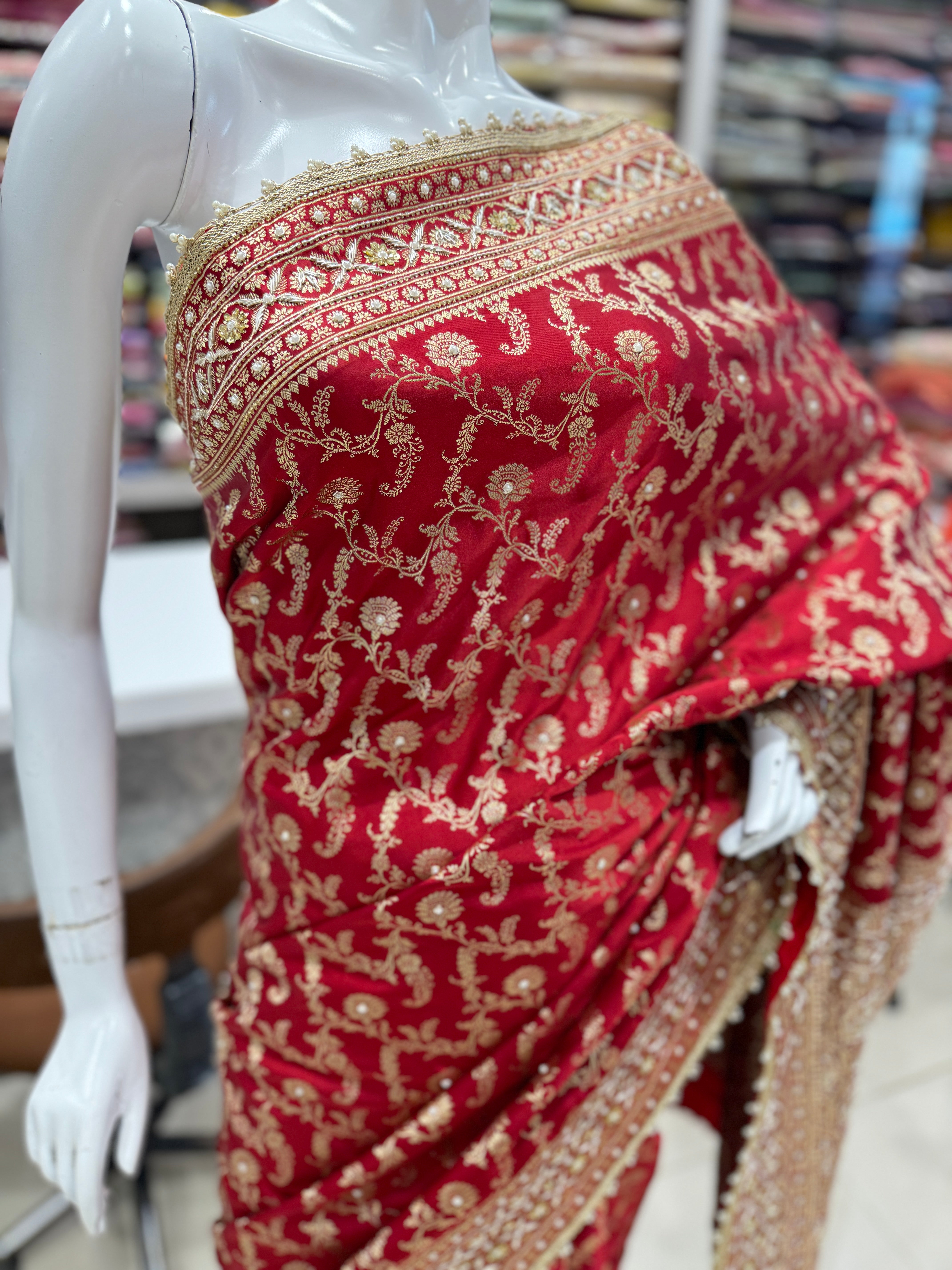 Maroon Banarasi Hand Embroidery Saree