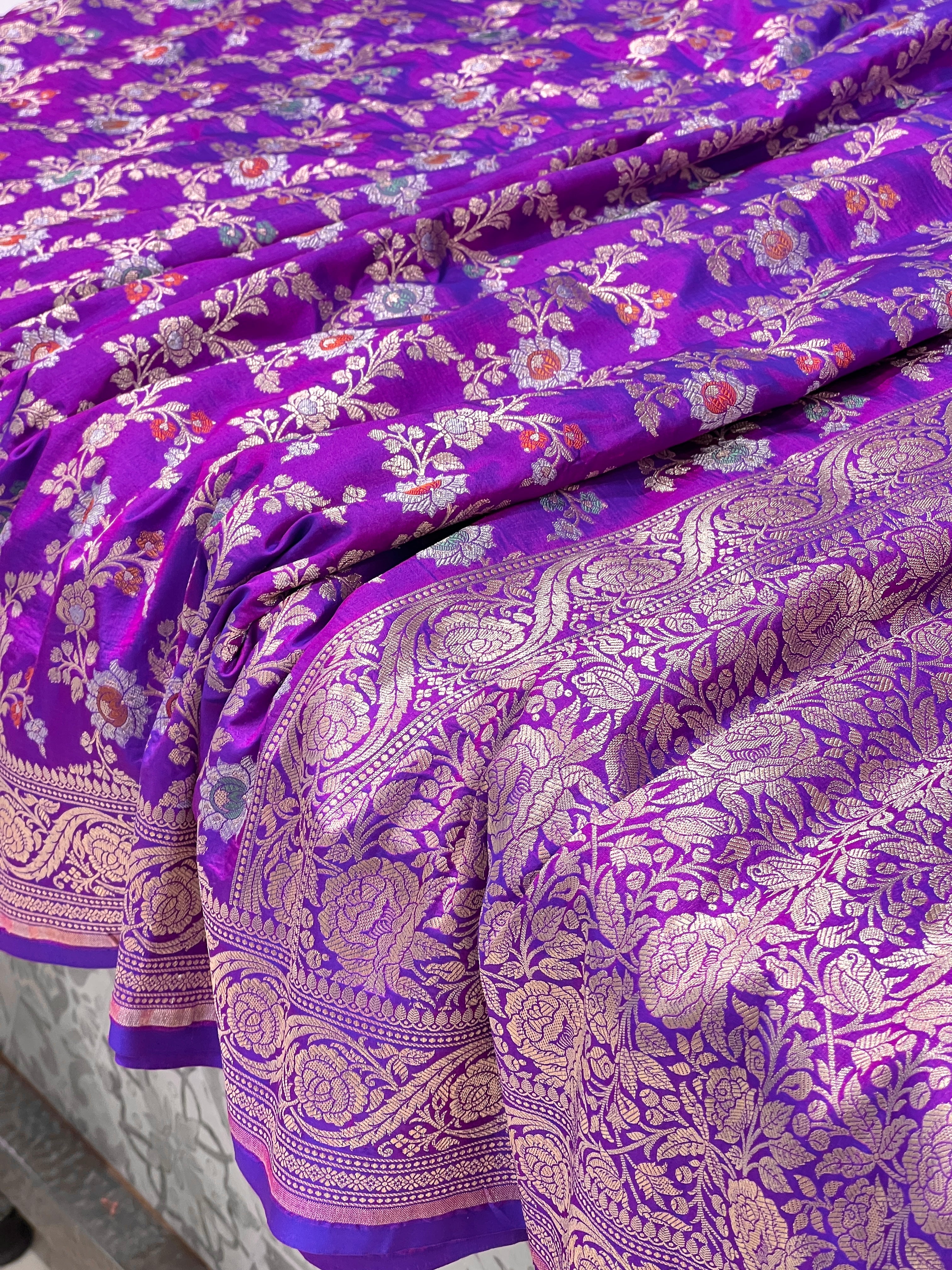 Purple Katan Silk Meenakari Jaal Saree