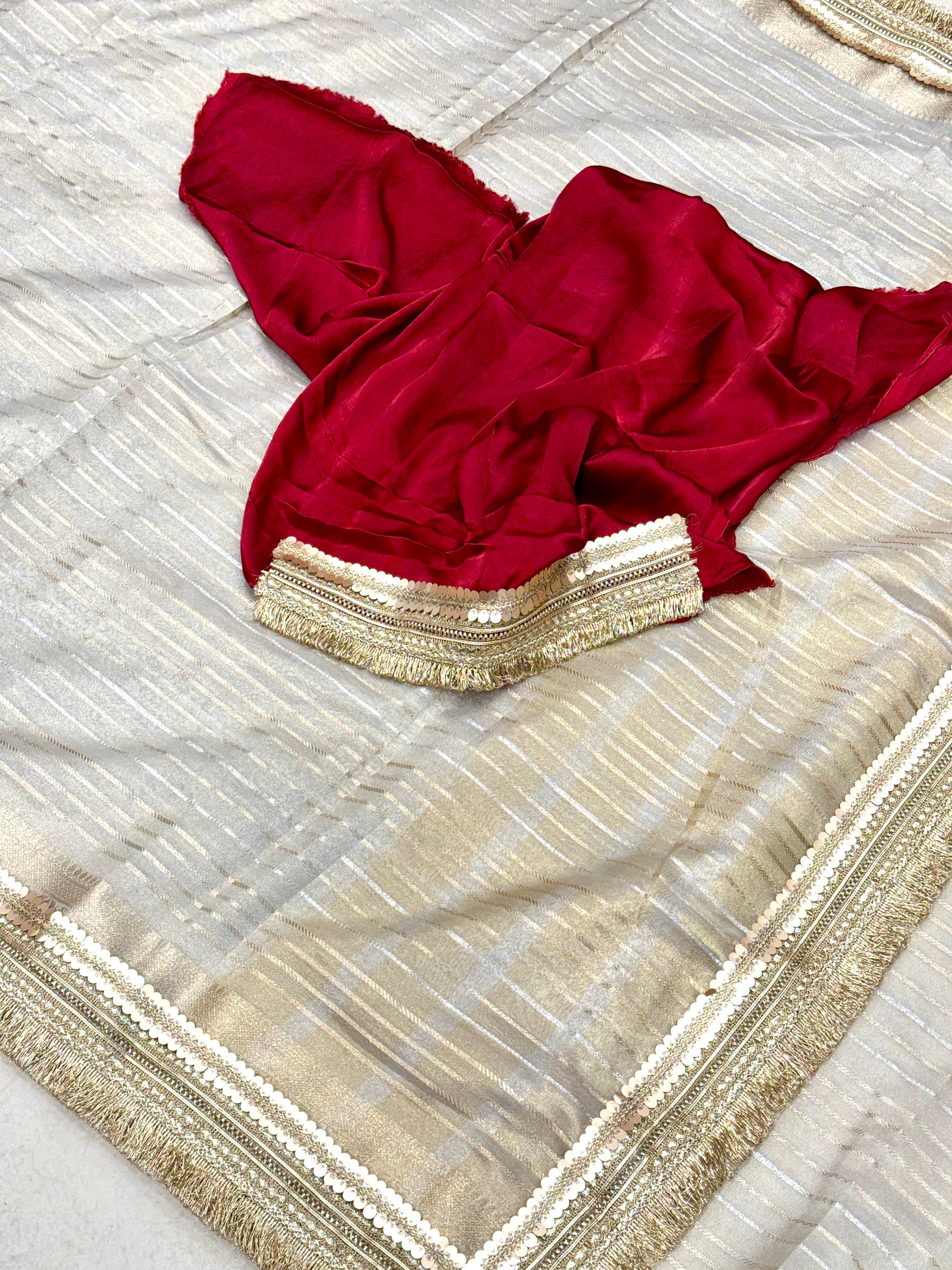Tissue Contemporary Weave Saree Maharani Lace Contrasting Blouse