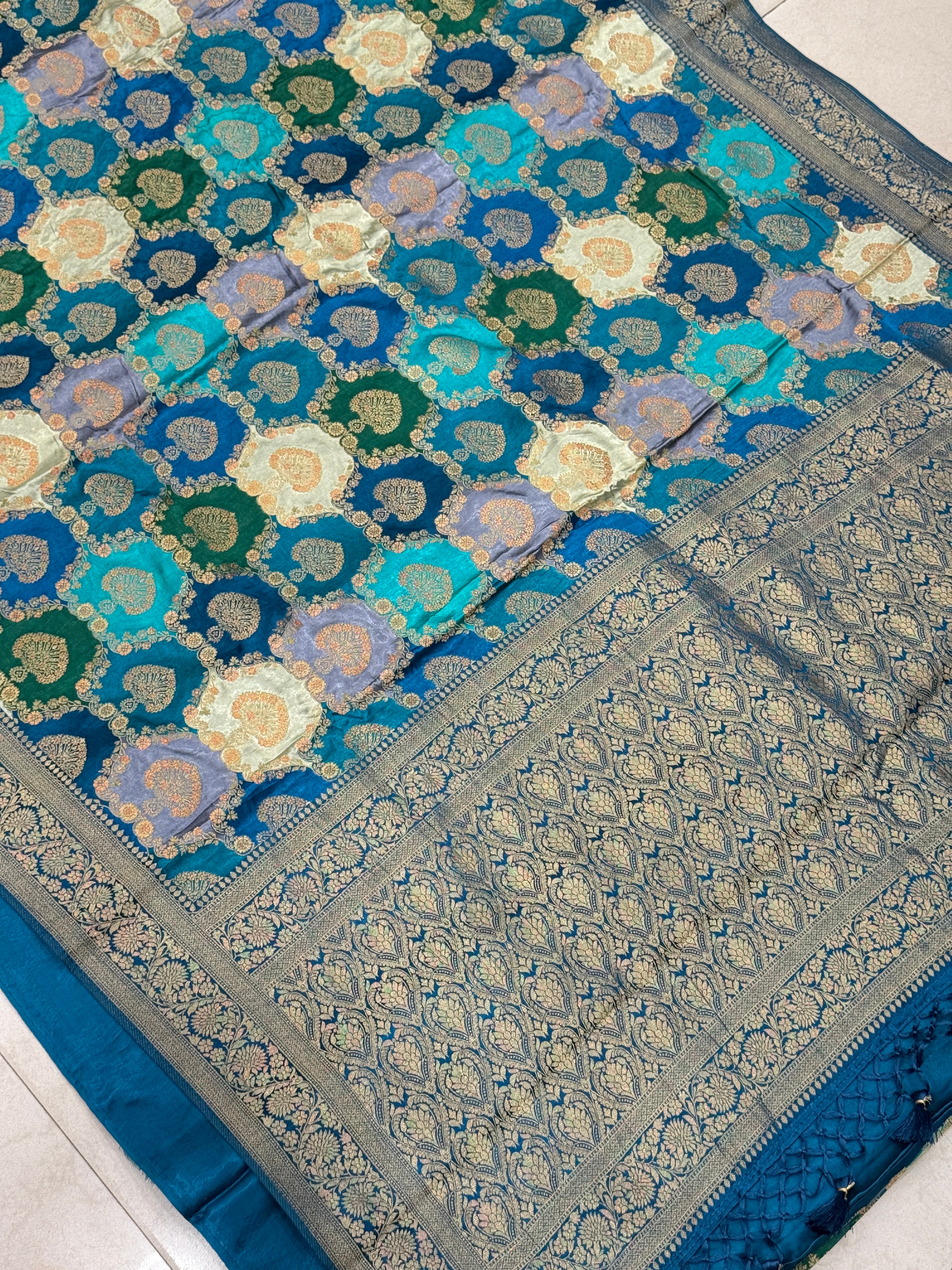 Rama Blue Butta Banarasi Modal Satin Rangkat Saree