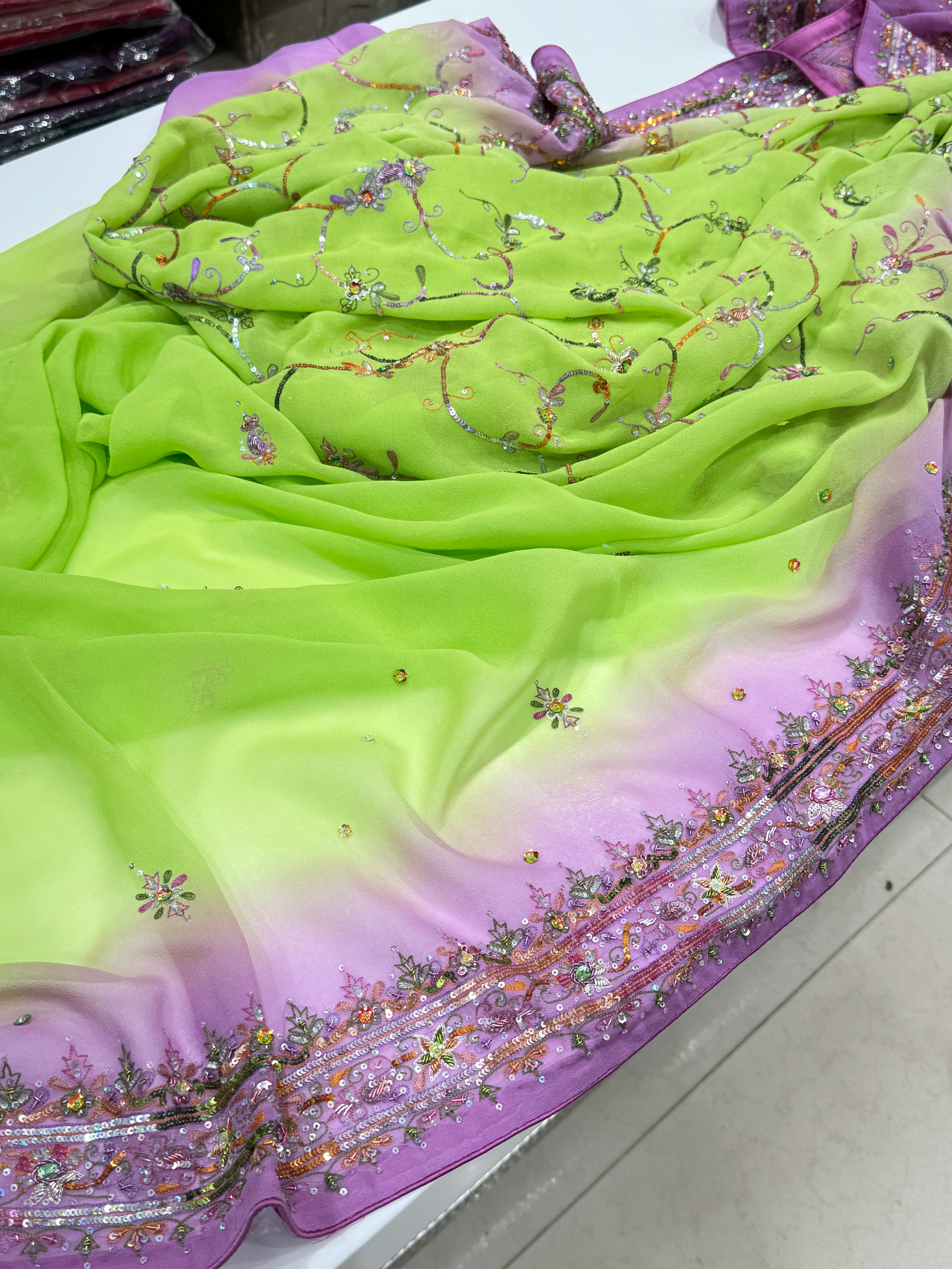 Shaded Georgette Multi Colour Sequin Saree